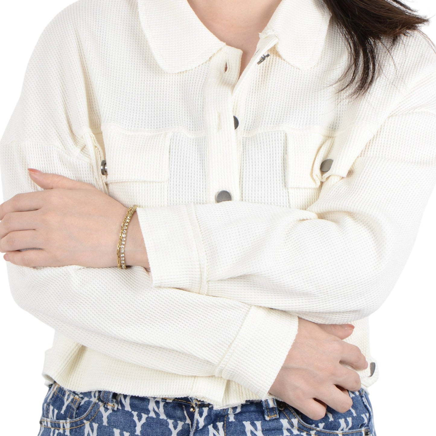 Alilang Dual Chain Rhinestone Bracelet with Gold Tone Finish