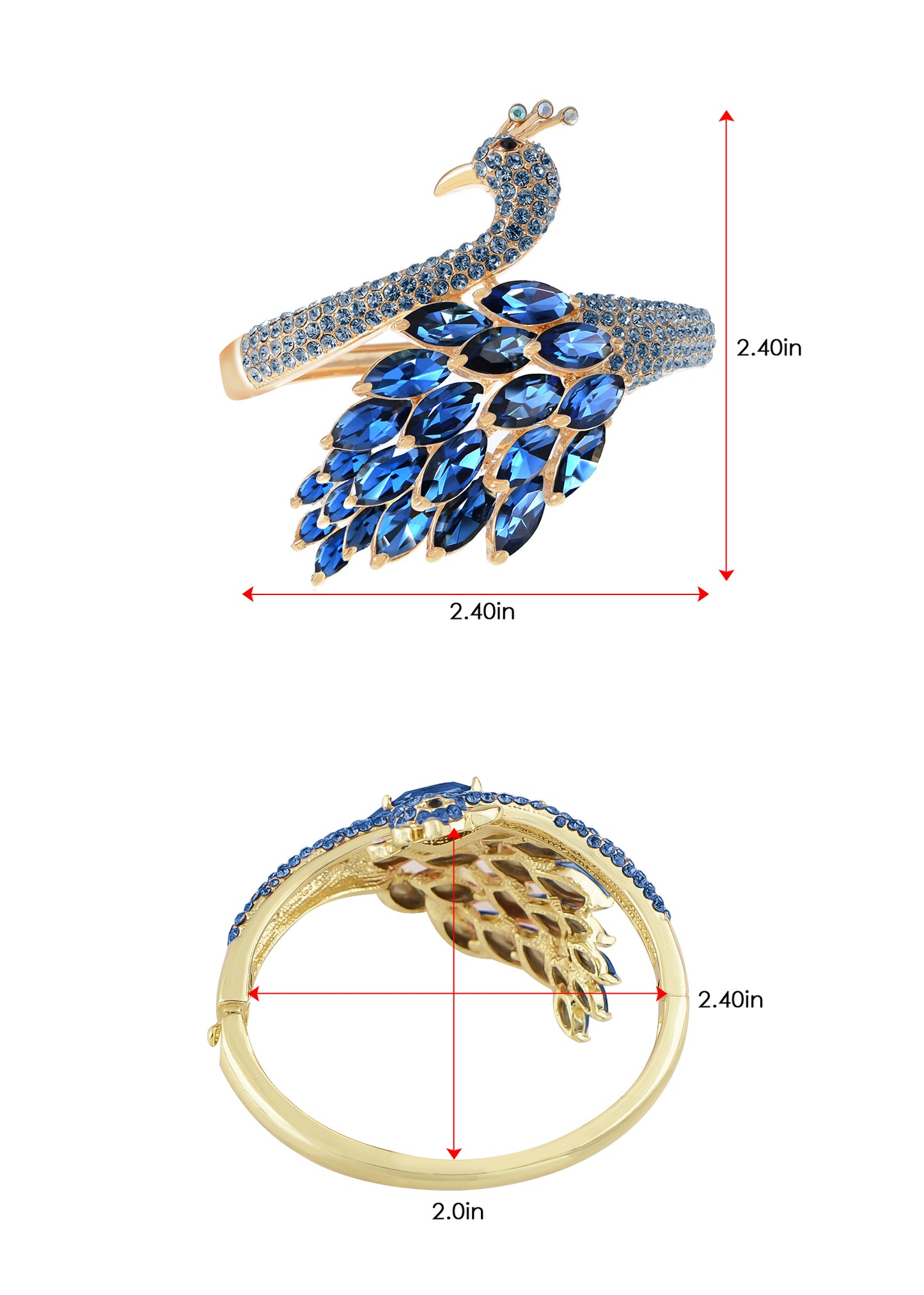 Swarovski Crystal Gold Plated Peacock Bangle Bracelet