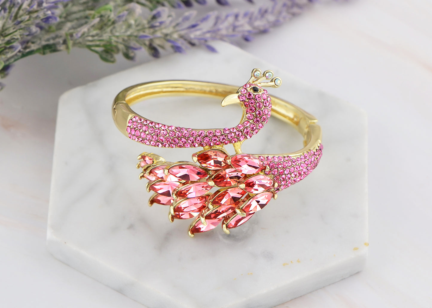 Swarovski Crystal Gold Plated Peacock Bangle Bracelet