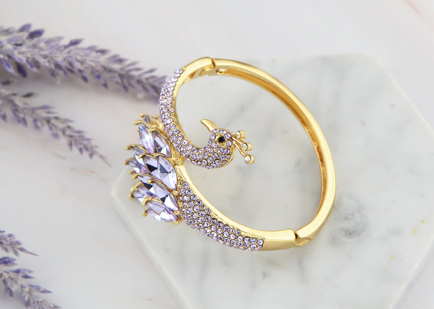 Swarovski Crystal Gold Plated Peacock Bangle Bracelet