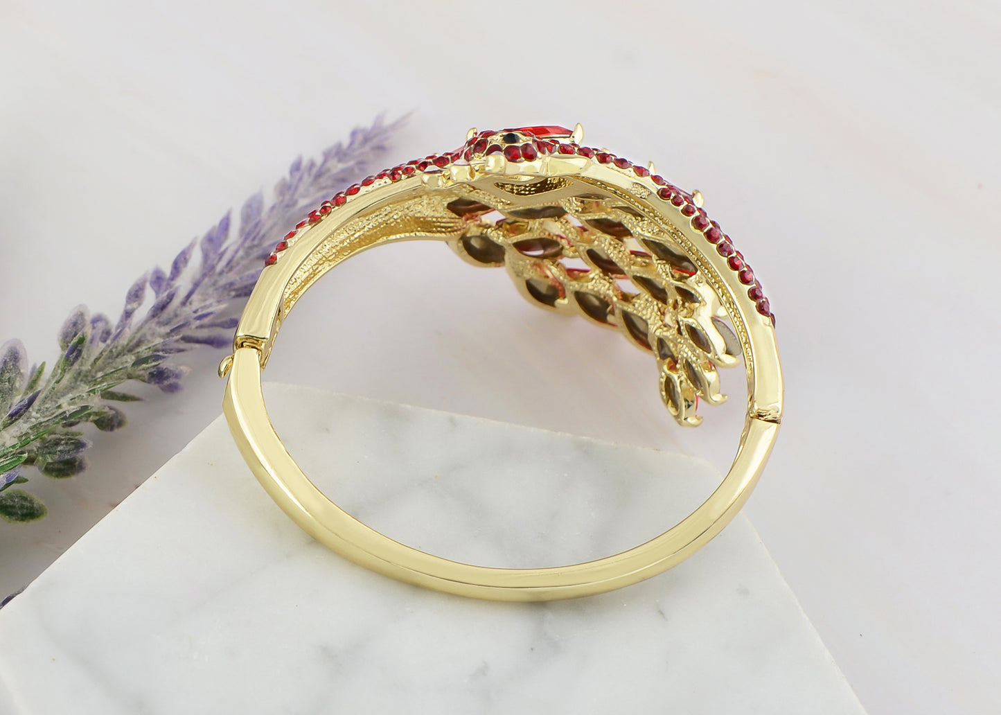 Swarovski Crystal Gold Plated Peacock Bangle Bracelet