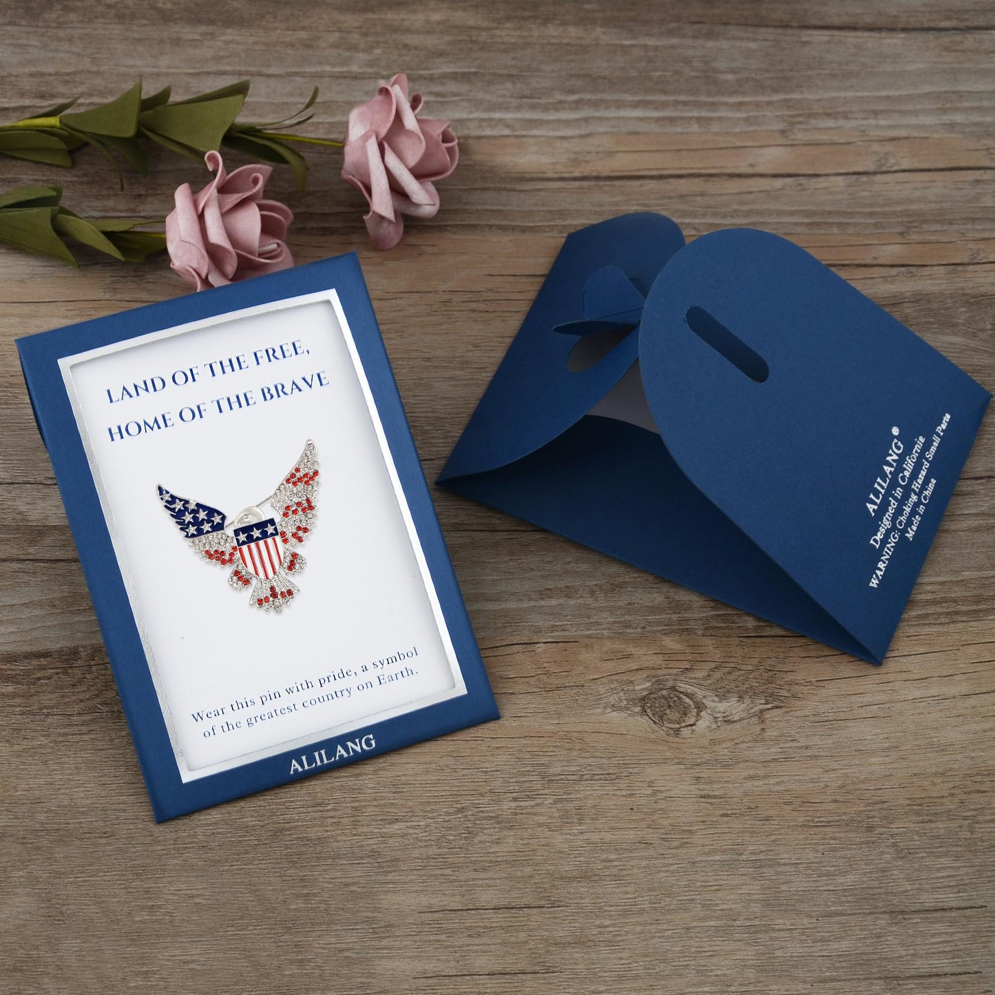 Alilang Silver Tone Bald Eagle American Flag Shield Brooch Pin with Patriotic Gift Message Card & Envelope Jewelry Gifts