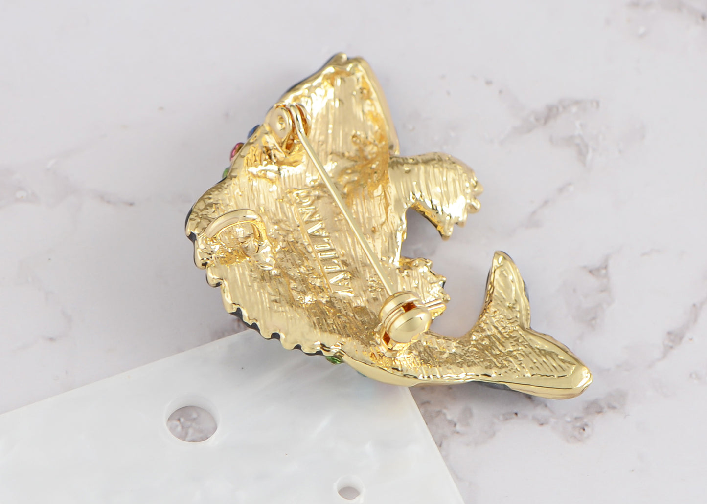 Asian Koi Gold Fish Carp Enamel Rose Pink Animal Pin Brooch