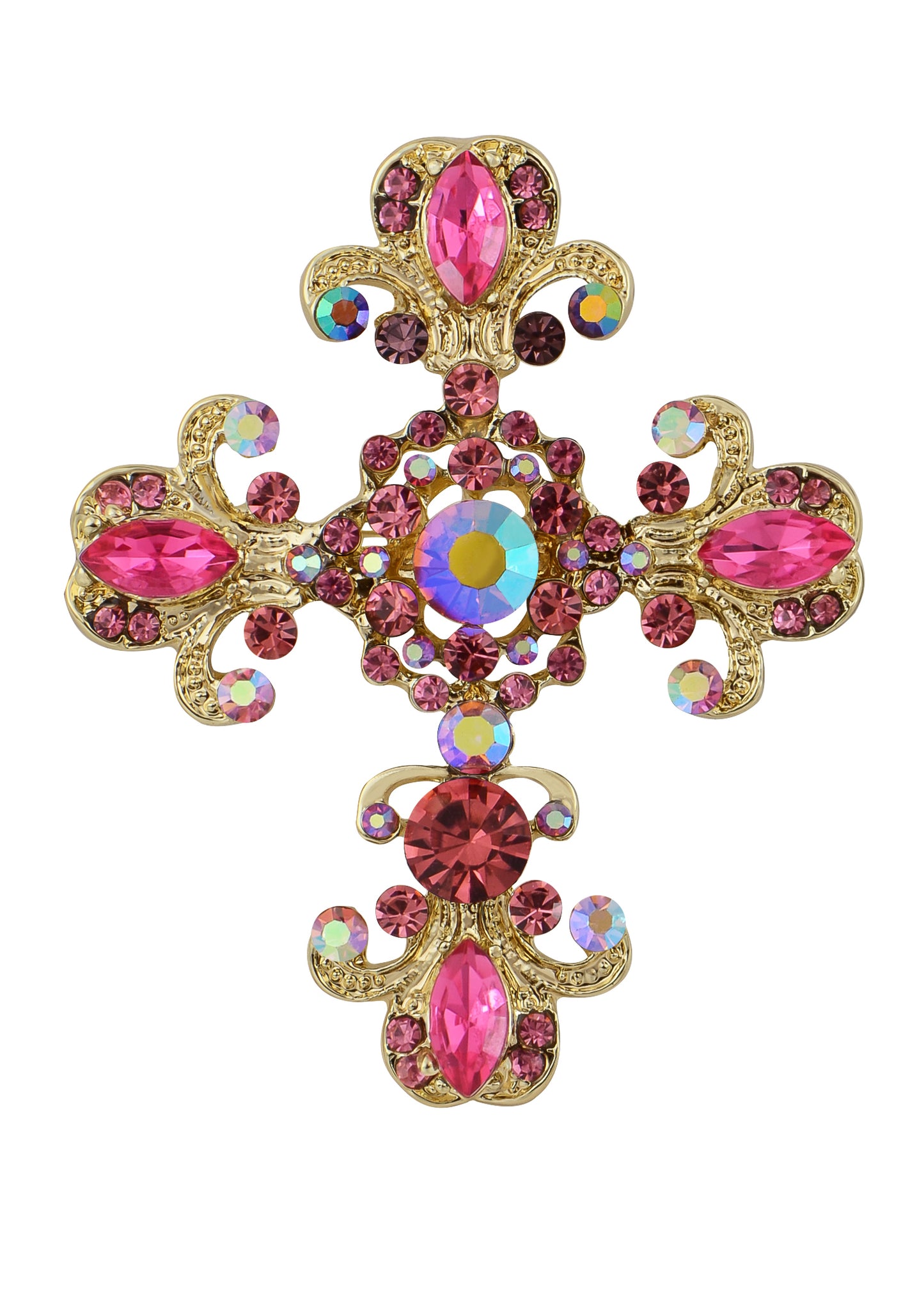 Victorian Flourish Flower God Cross Pin Brooch Purple