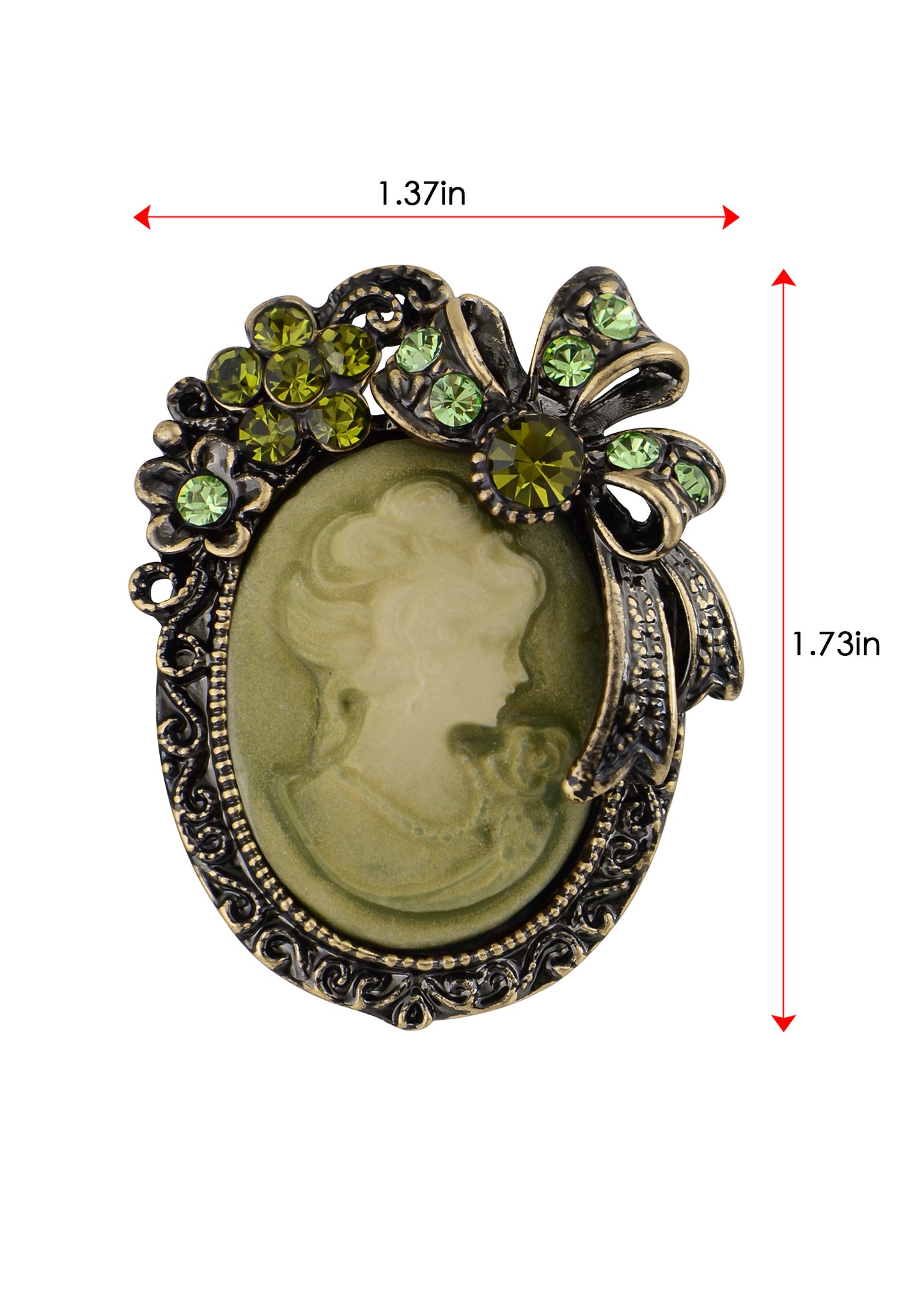 Vintage Victorian Lady Cameo Brooch Pin Maiden Flower Ribbon Bow Pendant