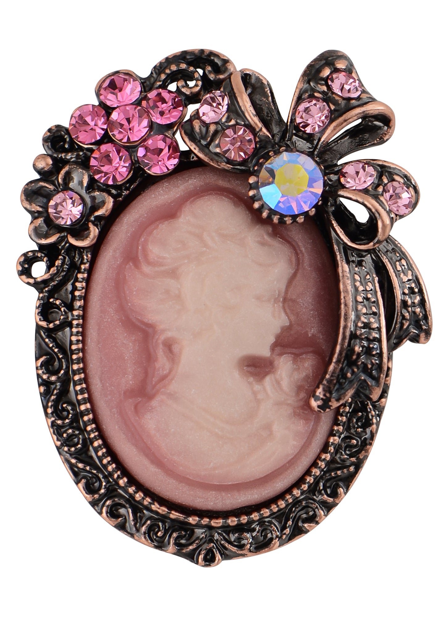 Vintage Victorian Lady Cameo Brooch Pin Maiden Flower Ribbon Bow Pendant