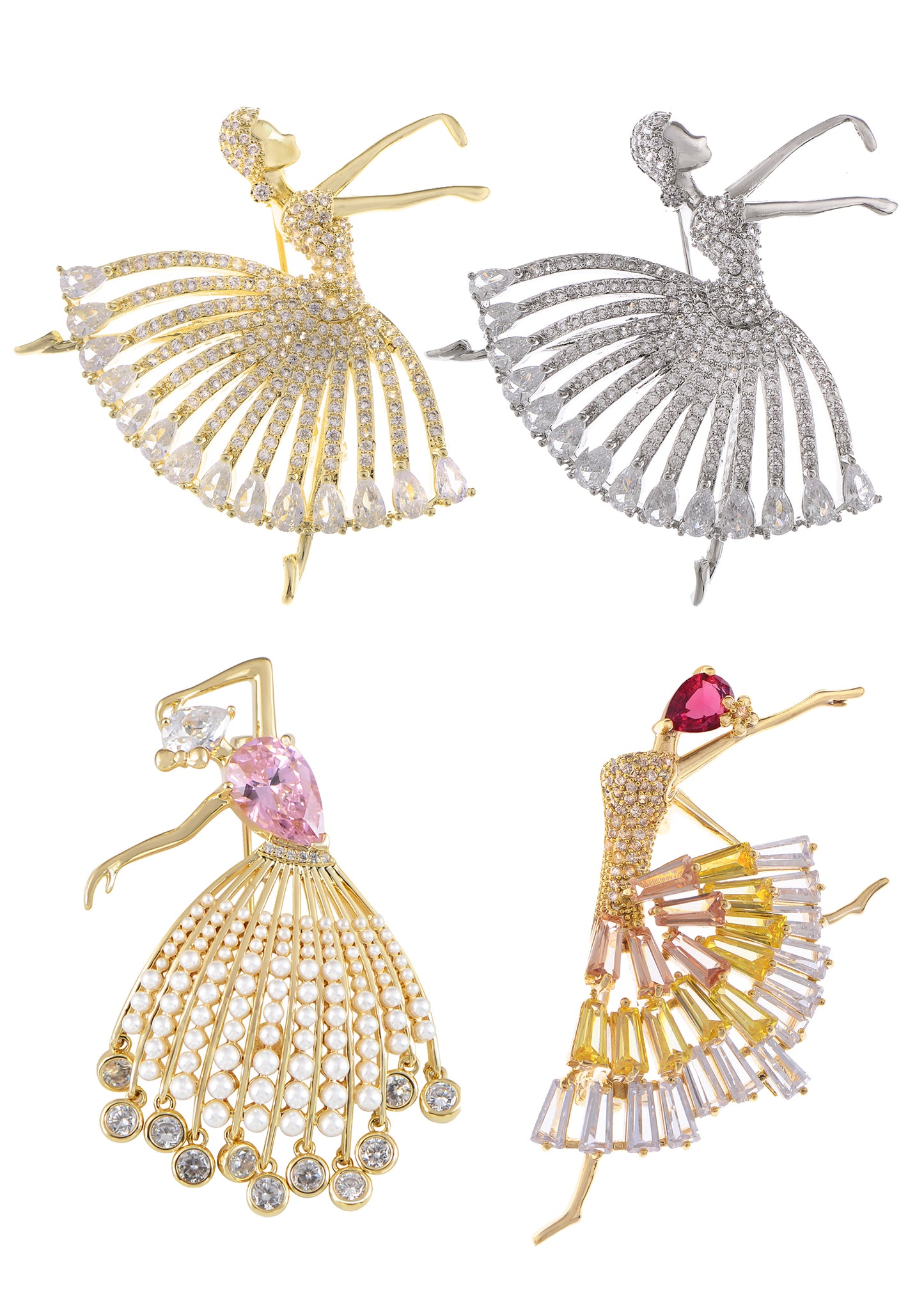 Alilang Zirconia Cubic Shining Crystal Girl Ballet Dancer Ball Gown Dress Brooch Pin for Women Lady Shirt Suit Coat Pin