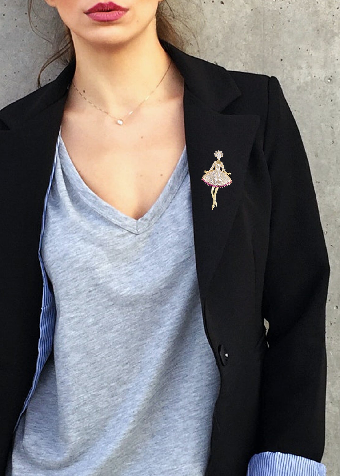 Alilang Fashion Gold Elegant Ballerina Dancing Women Crystal Rhinestone Brooch Pin Cubic Zirconia