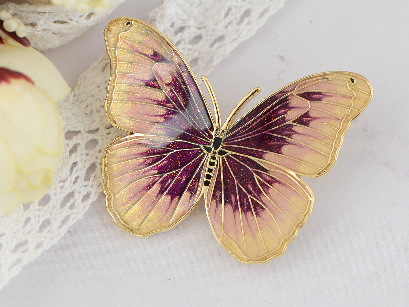 Green Brown Boho Butterfly Brooch Pin