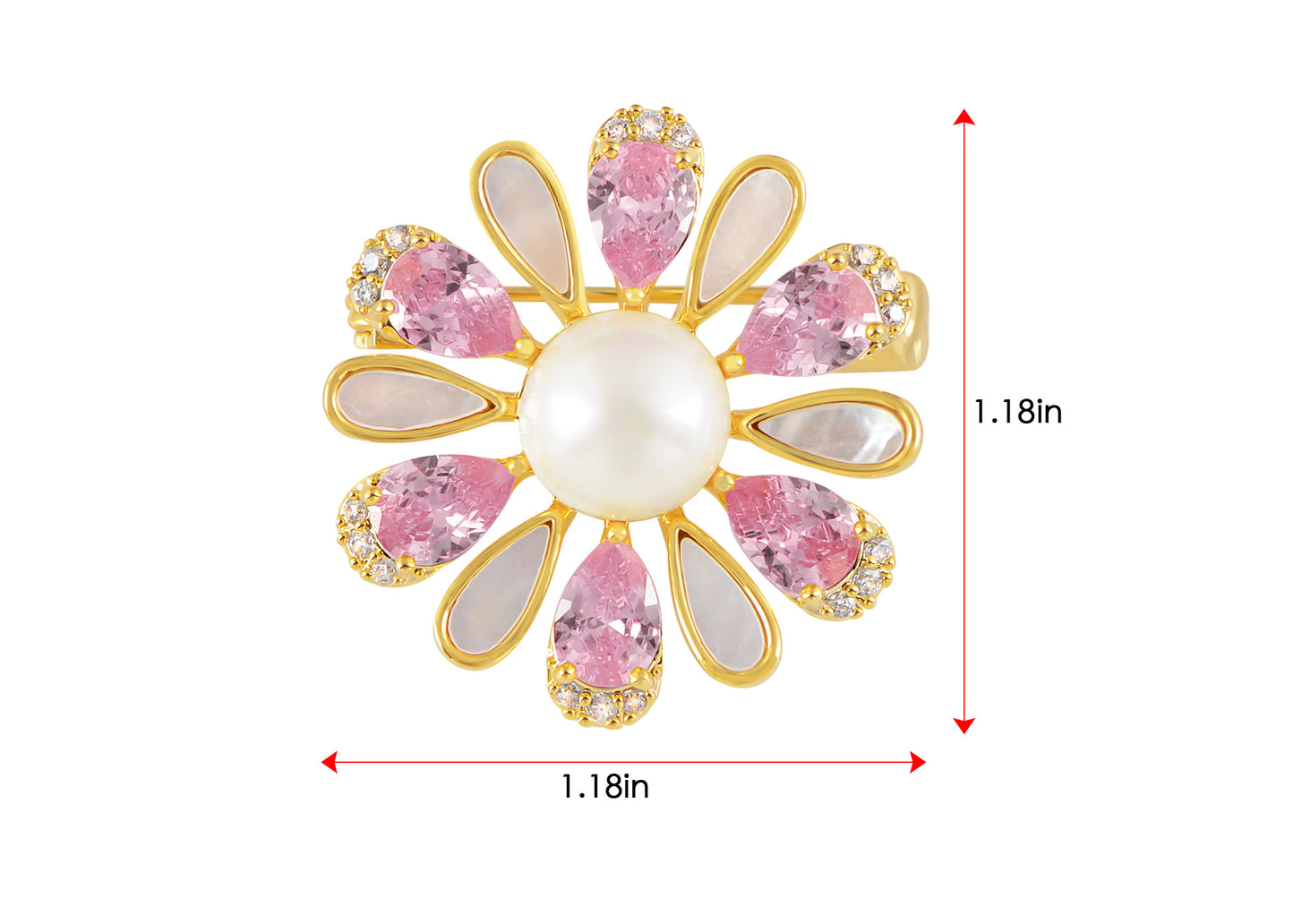 Alilang Women'S Zircon Shell Daisy Flower Pearl Enamel Brooch Pins For Girl Bridal Wedding Corsage Jewelry Gifts