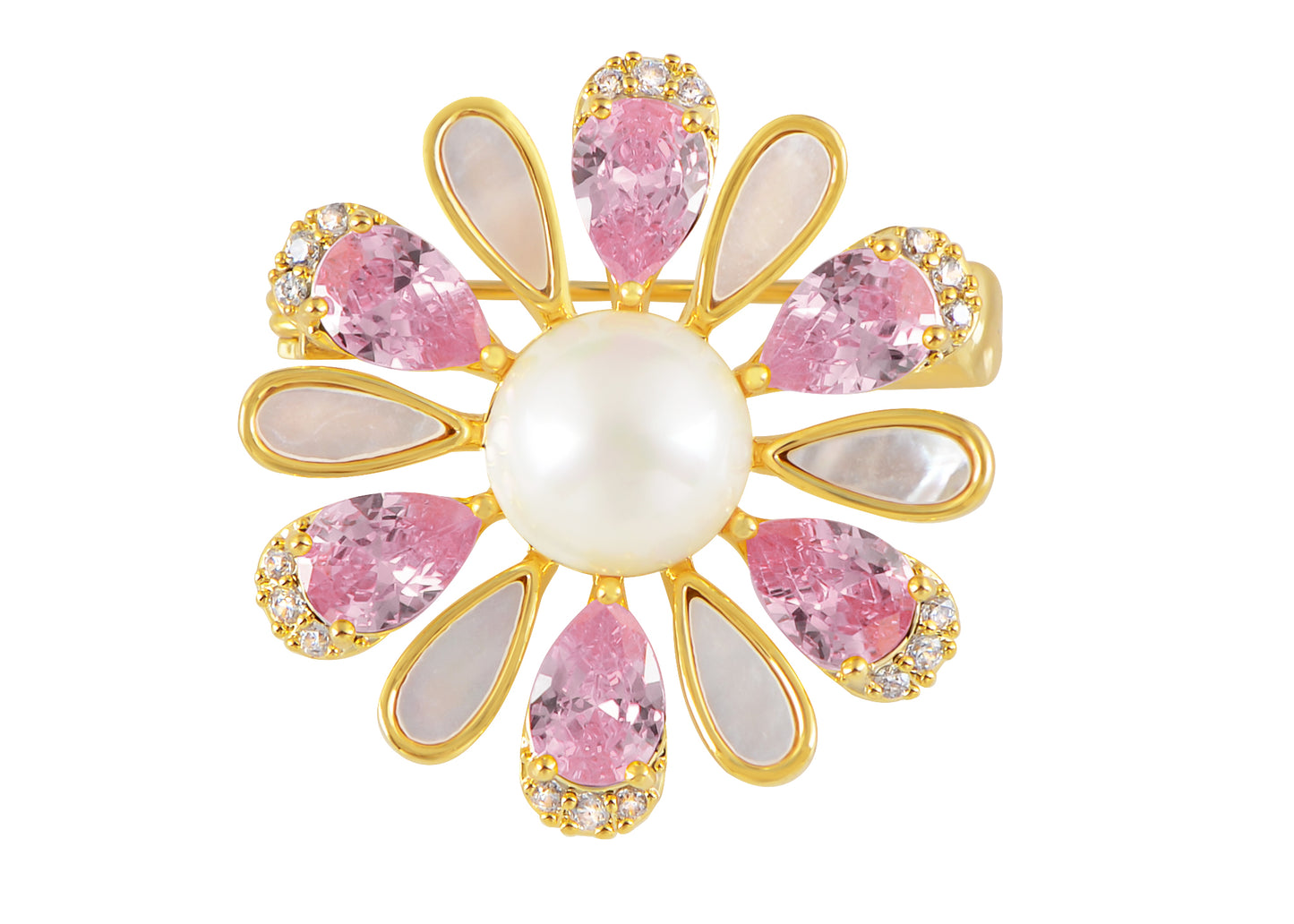 Alilang Women'S Zircon Shell Daisy Flower Pearl Enamel Brooch Pins For Girl Bridal Wedding Corsage Jewelry Gifts