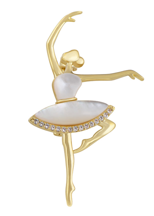 Alilang Zirconia Rhinestone Shell Ballet Dancer Brooches Fashion Crystal Pins Elegant Dress Accessories Jewelry Wedding Christmas Gifts, Gold