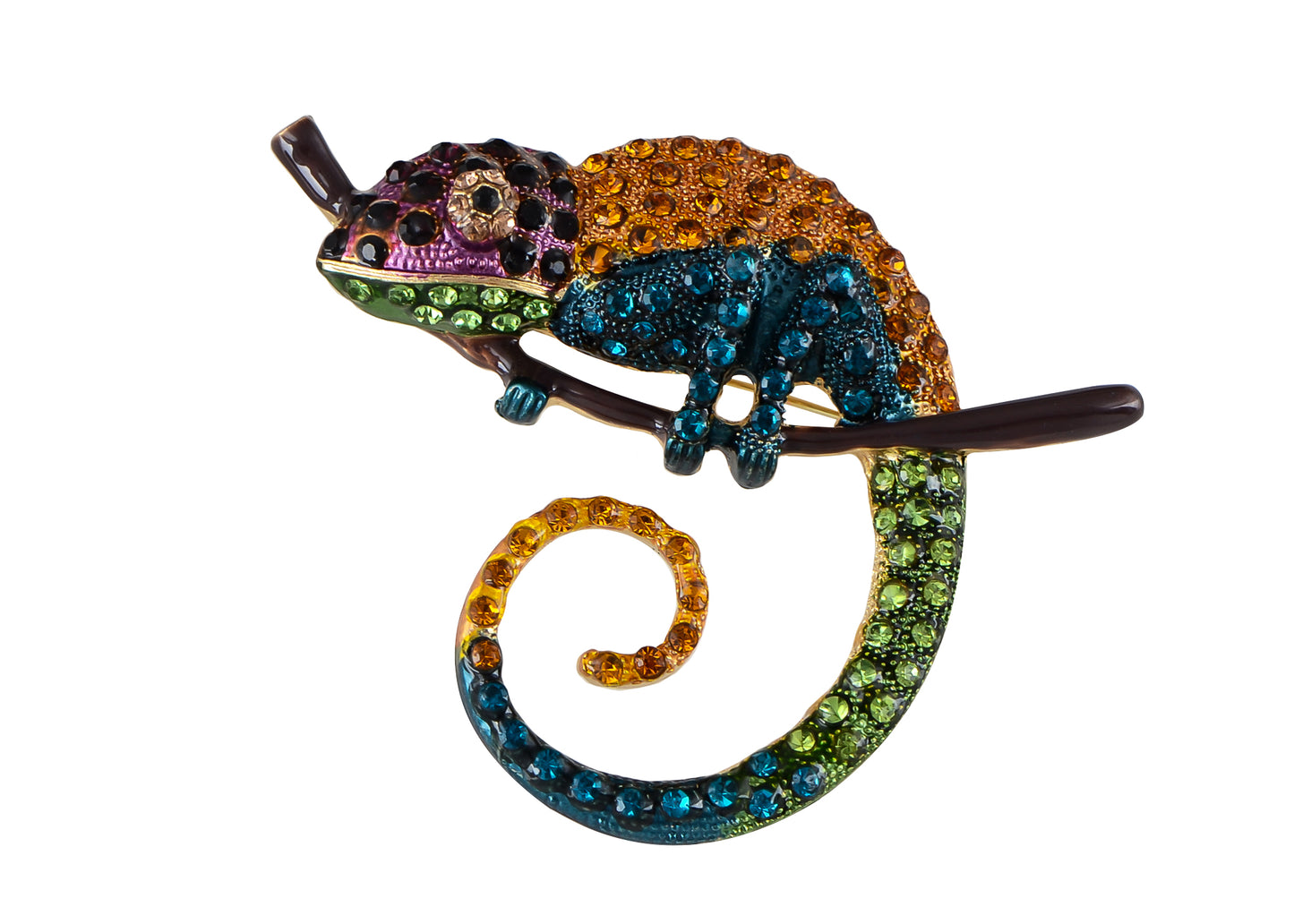 Light Amethyst Rose Pink Or Peridot Green Chameleon Lizard Convertible To Pendant Brooch Pin