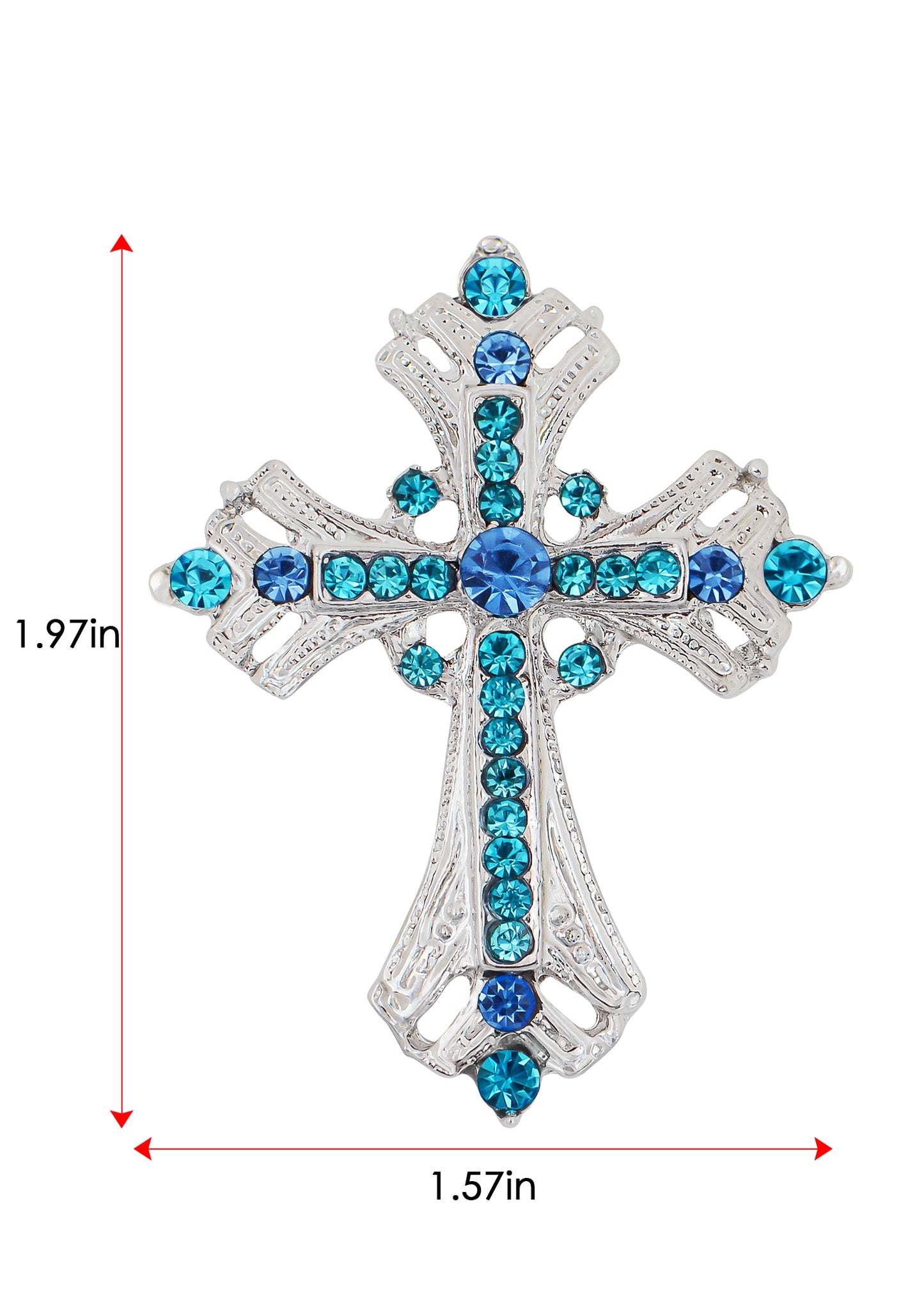 Alilang Silvery Tone Religious Cross Brooch Sparkling Aquamarine Blue or Clear Crystal Rhinestones¡­
