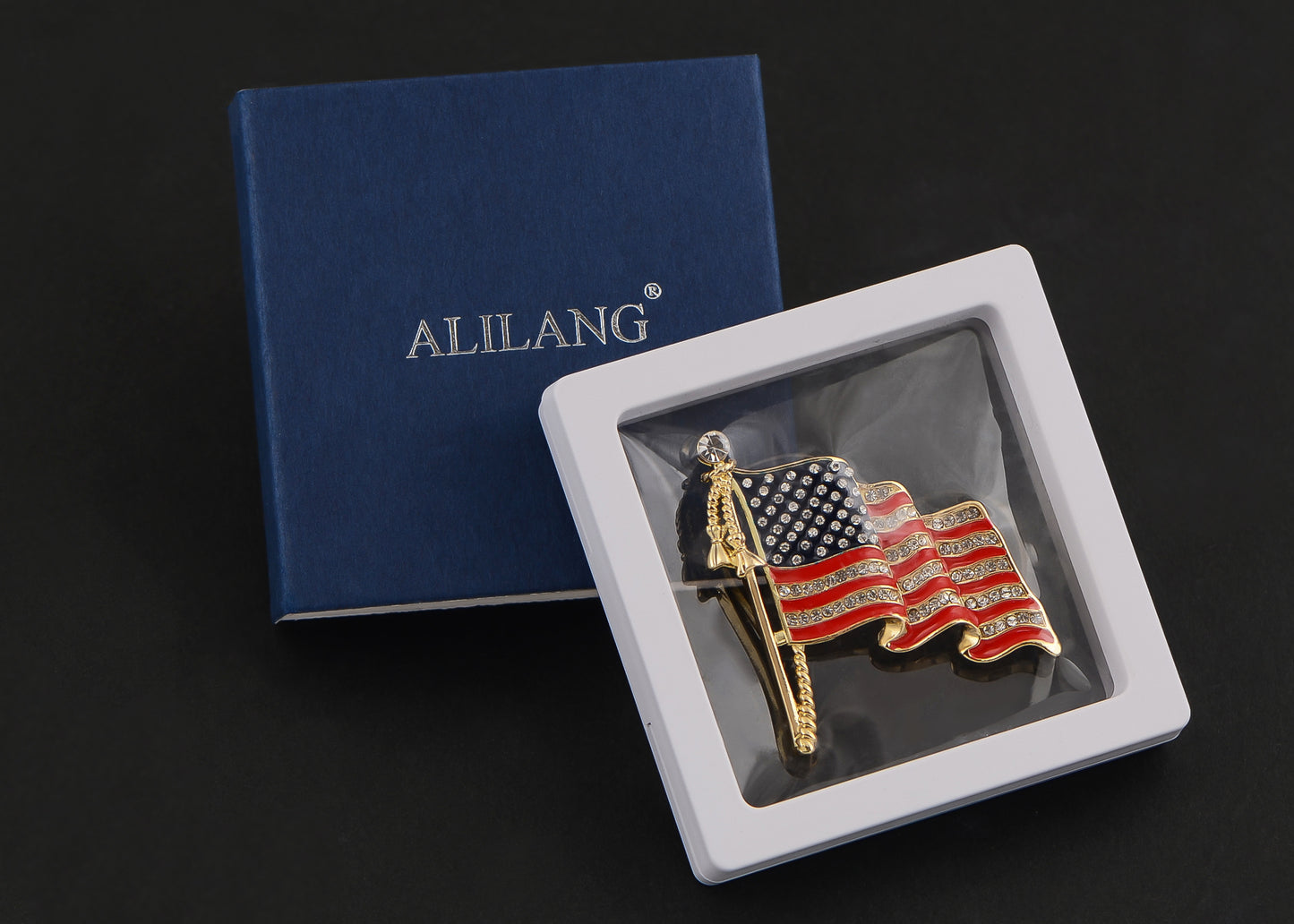 Alilang America USA Patriotic American Crystal Rhinestone Waving Flag Brooch Pin