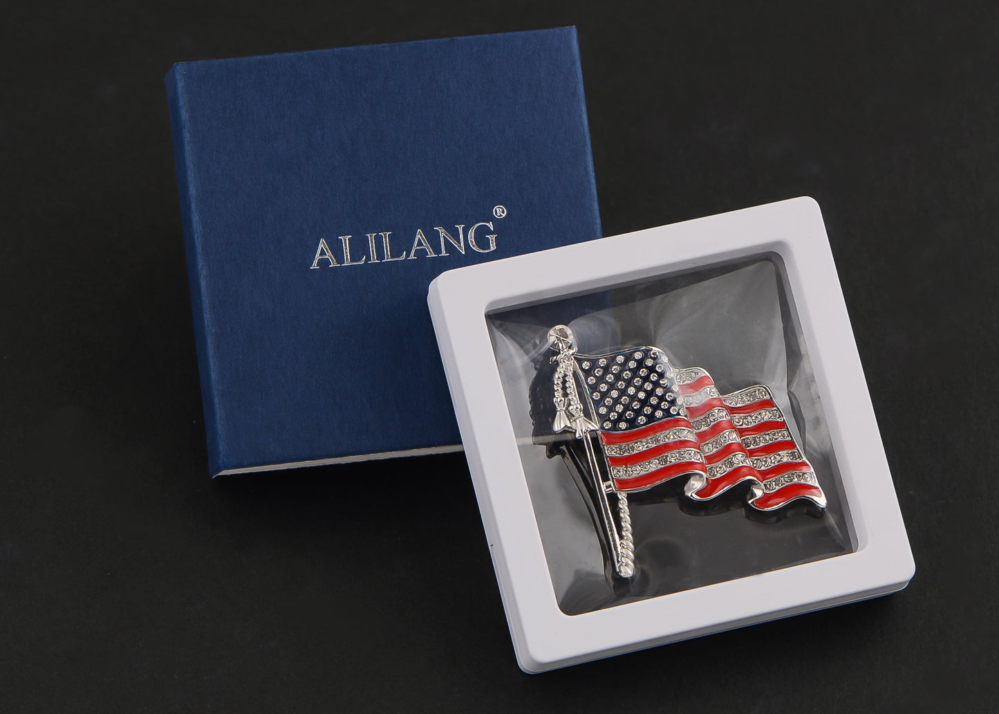 Alilang America USA Patriotic American Crystal Rhinestone Waving Flag Brooch Pin