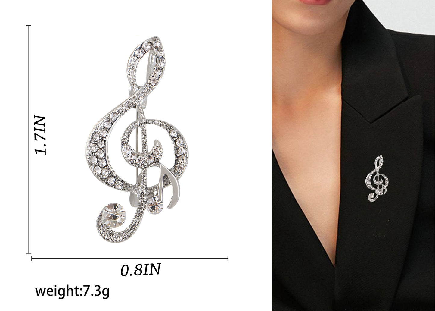 Alilang Elegant Rhinestone Crystal Treble Clef Music Note Brooch Pin ¨C for Scarf, Sweater, Wedding, Christmas Costume Accessories