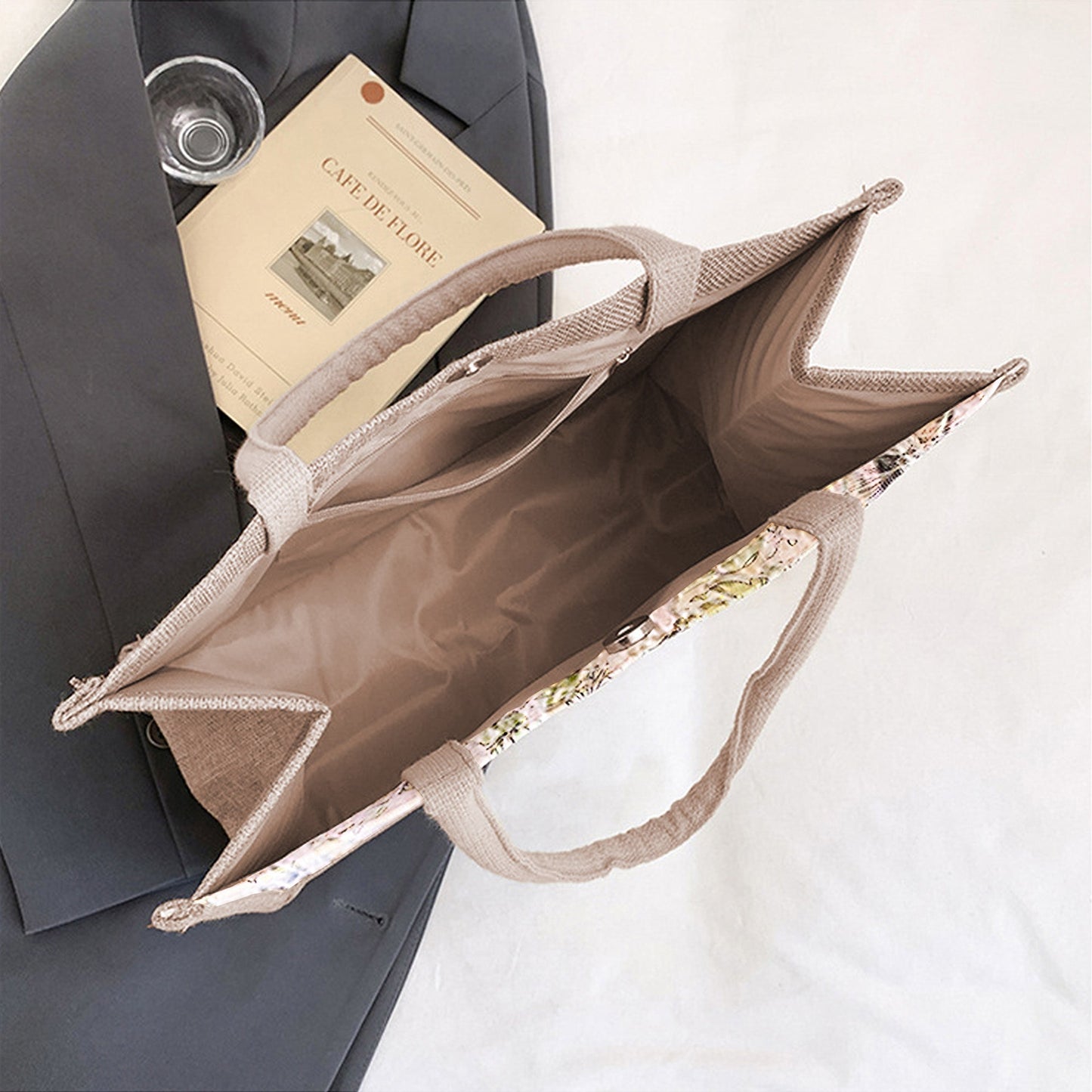 Anna-Kaci Women's Floral Linen-Polyester Tote Bag-Lightweight Floral Print Shopping Bag