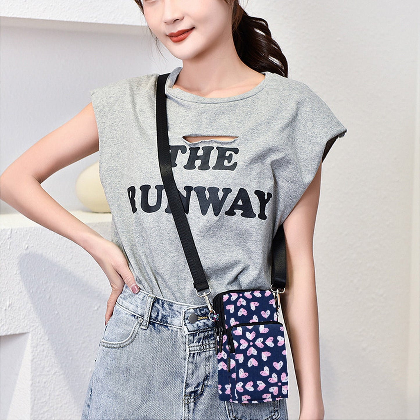 Anna-Kaci Women's Floral Oxford Cloth Crossbody Bag-Lightweight Compact Shoulder Purse