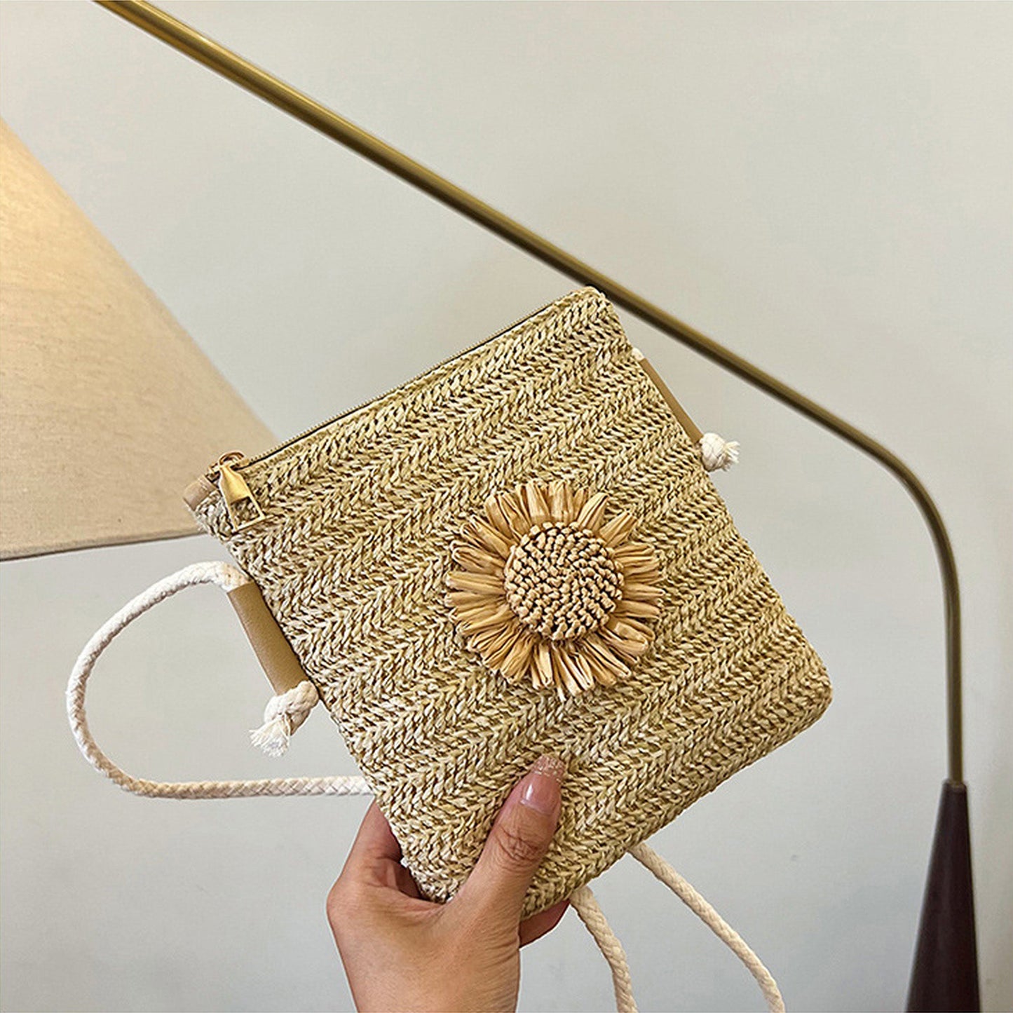 Anna-Kaci Women¡¯s Straw Woven Crossbody Bag with Sunflower Accent