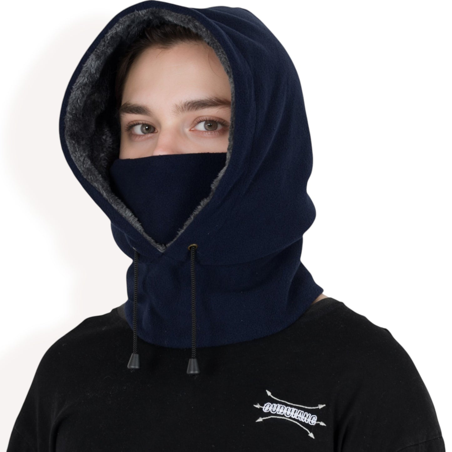 Men's Fleece Hooded Neck Warmer with Adjustable Drawstrings and Full Face Coverage for Cold Weather - ALILANG.COM