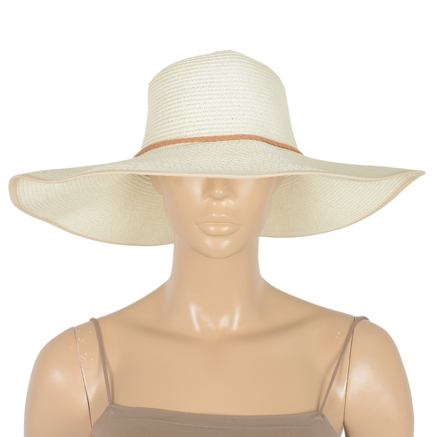 Anna-Kaci Wide Brim Straw Sun Hat with Braided Cord Detail Lightweight Packable Design for Beach Outdoor Protection