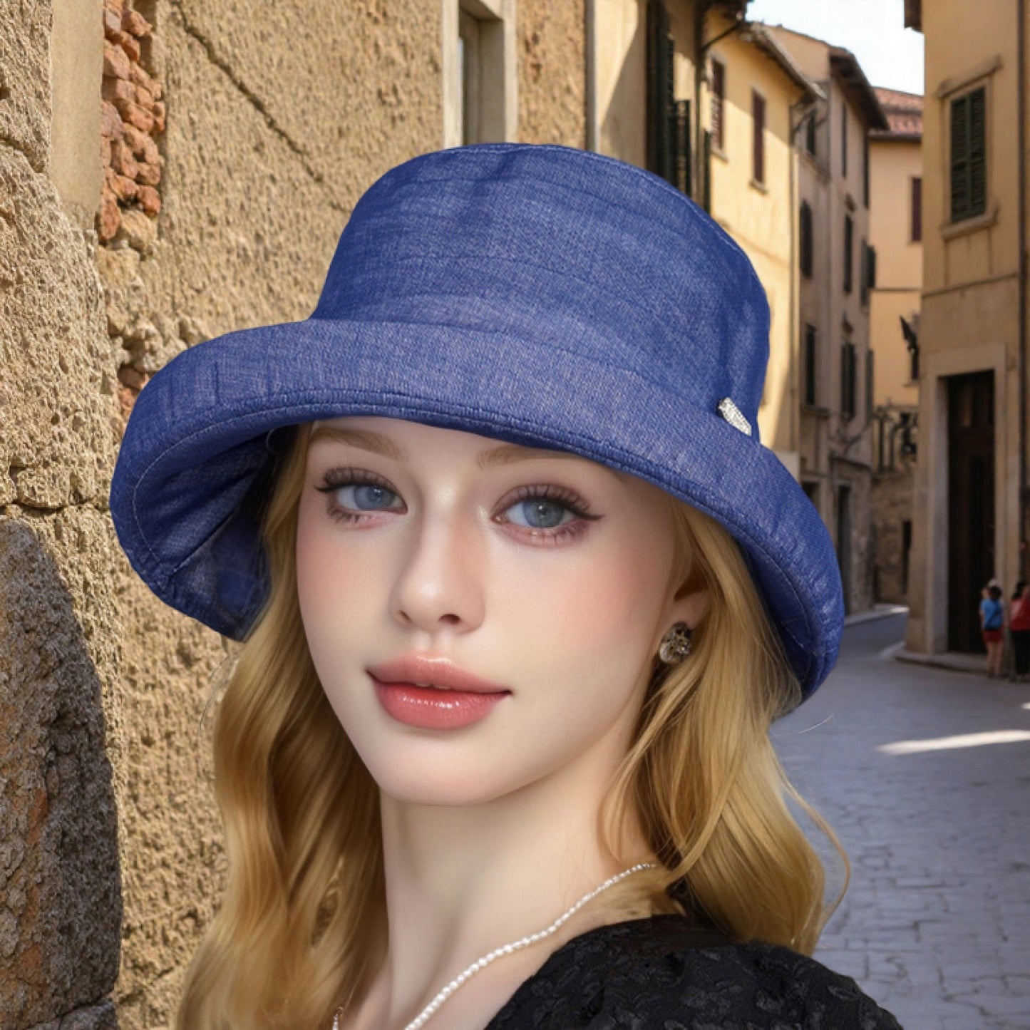 Anna-Kaci Women's Structured Bucket Hat with Pleated Band Design and Wide Brim for Elegant Everyday Sun Protection