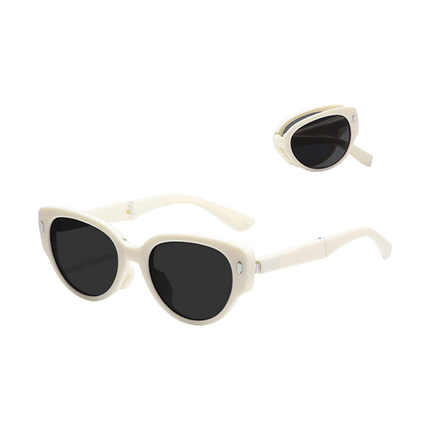 Anna-Kaci Women's Foldable Cat Eye Sunglasses with Compact Round Storage Case and UV Protection