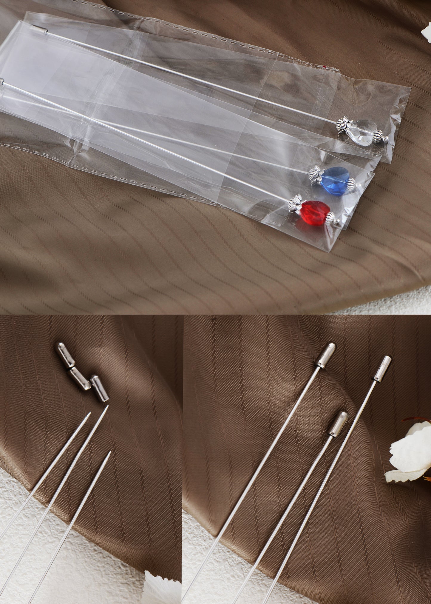 Alilang Crystal Heart Beads July 4th USA Flag Patriotic American Silvery Hat Pin Brooch Set