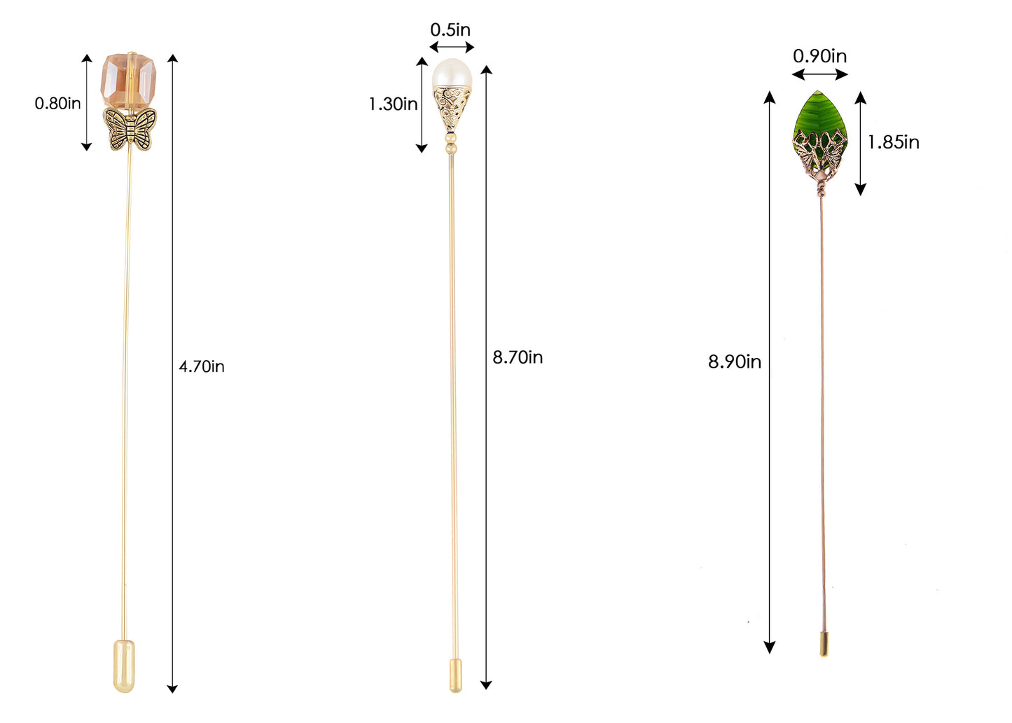 Alilang 3Pcs Vintage Style Hat Lapel Brooch Pins with Flexible Bendable Design for Secure Fit on Hats, Scarves, and Suits