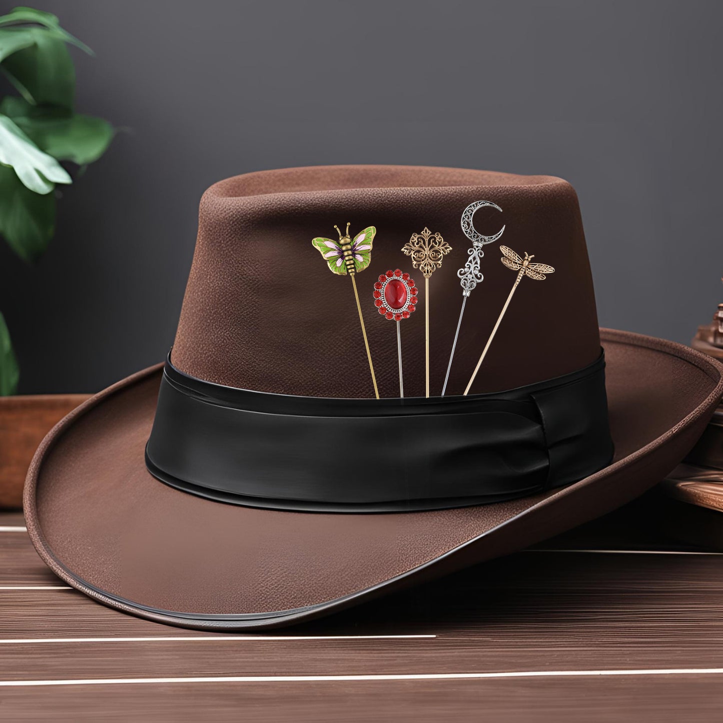 Alilang Vintage Style Hat Pin Set Mixed Charms Including Crescent Moon Star Gemstone Floral Accents