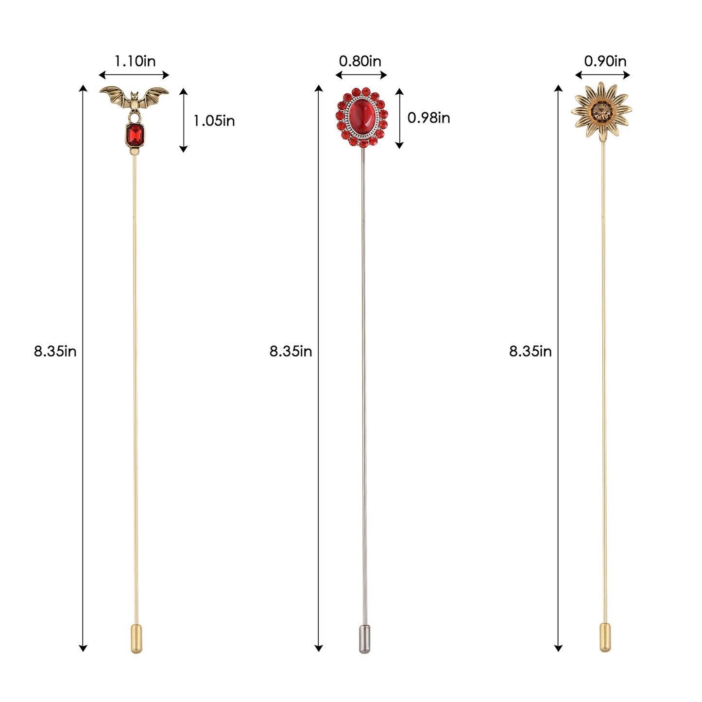 Alilang Vintage 3Pcs Long Stick Hat Pin Crystal Flower and Butterfly for Classic Hat and Lapel Brooch Pins Accessorizin