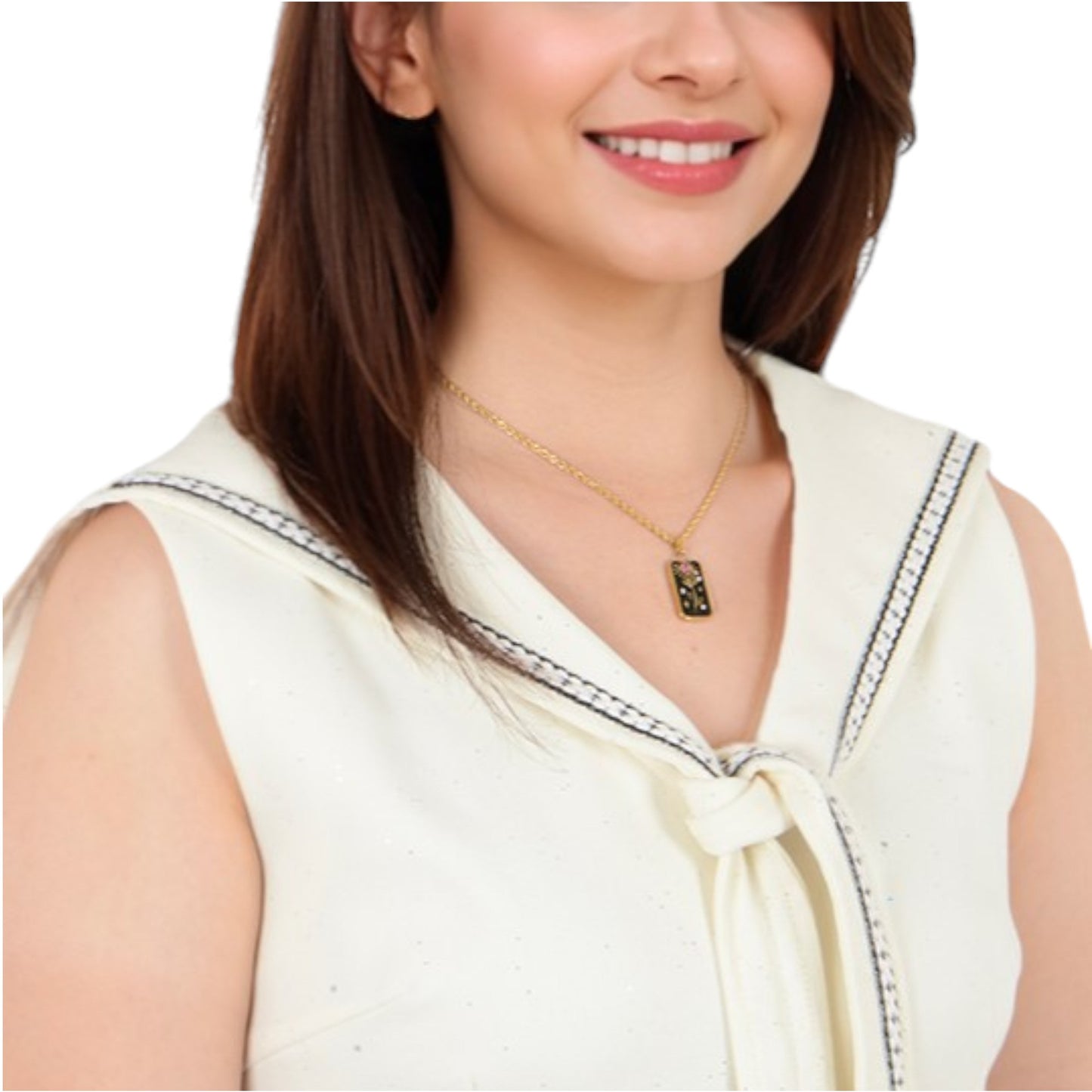 Alilang Women's Gold Tone Rope Chain Necklace with Enamel Pendant and Gemstone Accent