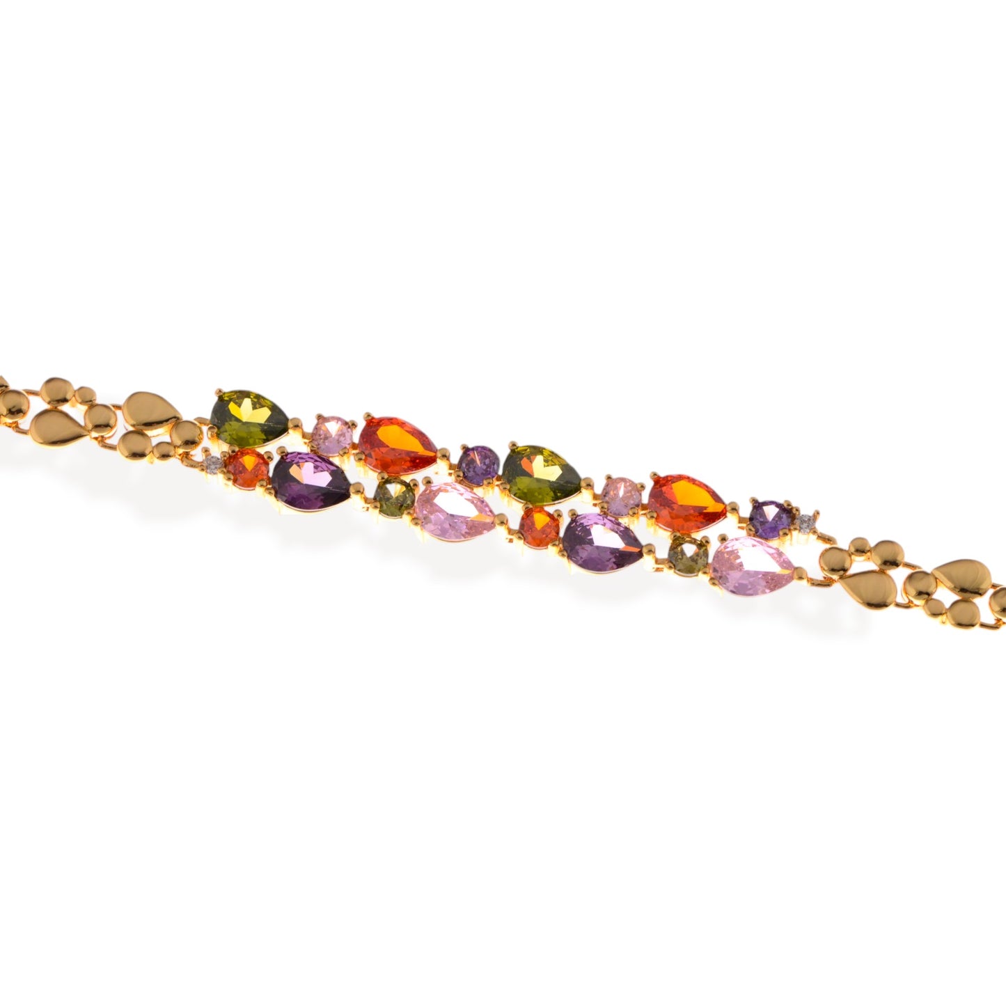 Alilang Gold Tone Bracelet with Multi-Colored Gemstone Accents