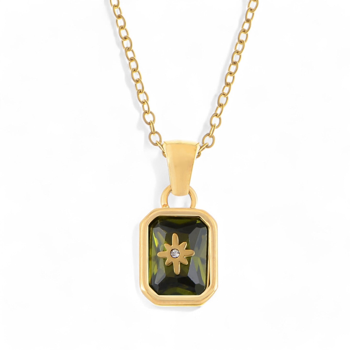 Alilang Gold Tone Pendant Necklace with Rectangular Crystal and Starburst Accent