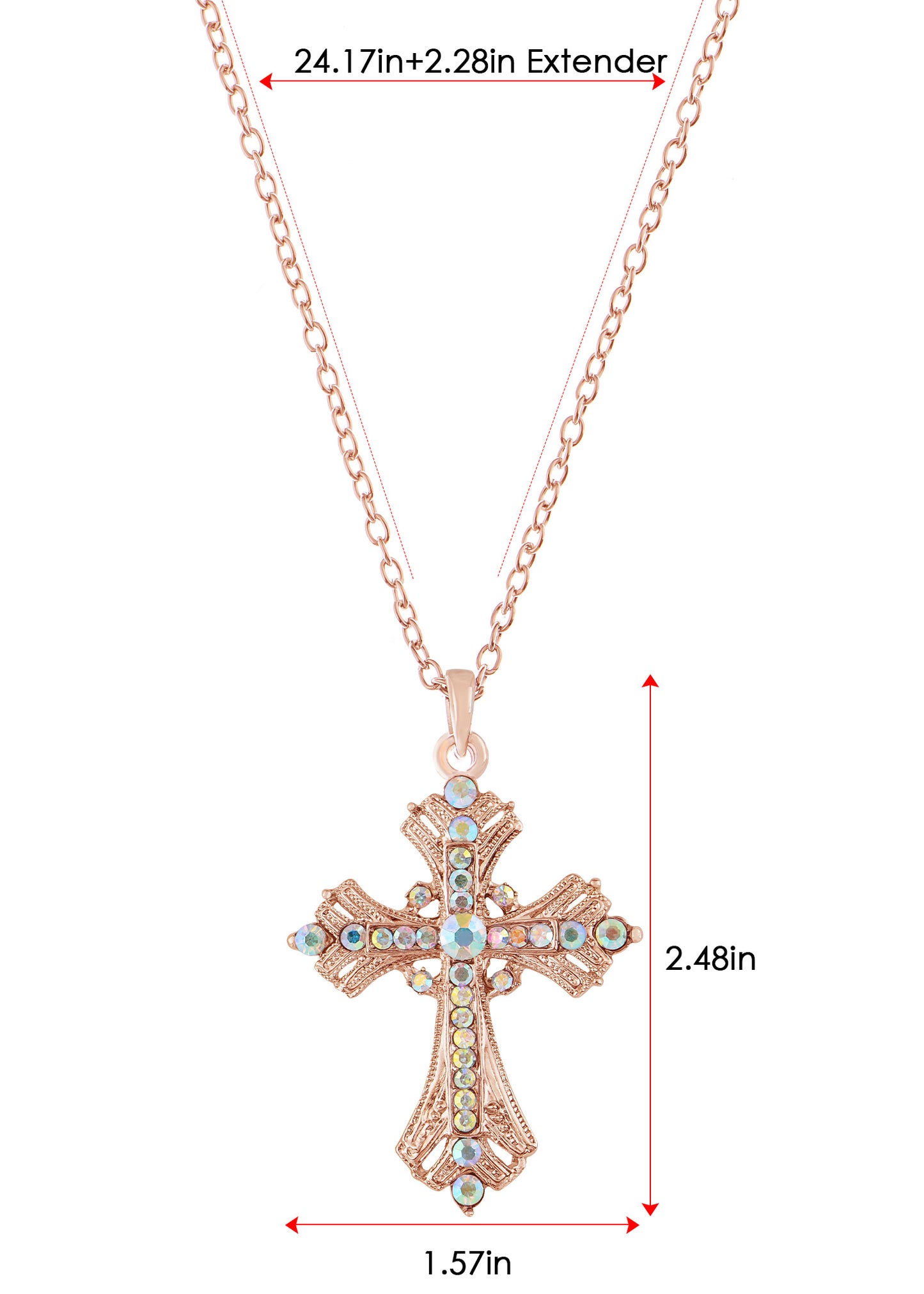 Religious Cross Pendant Necklace Aquamarine