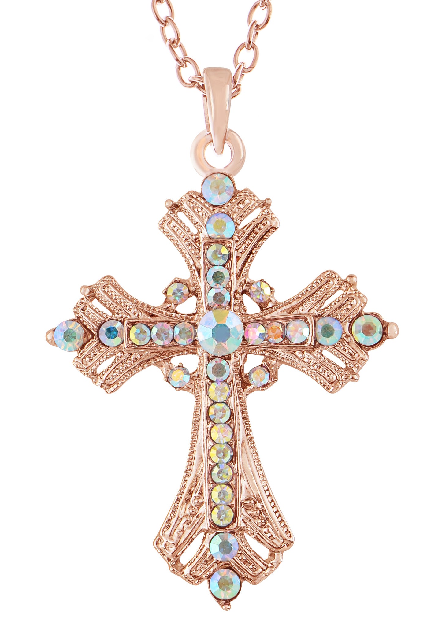 Religious Cross Pendant Necklace Aquamarine