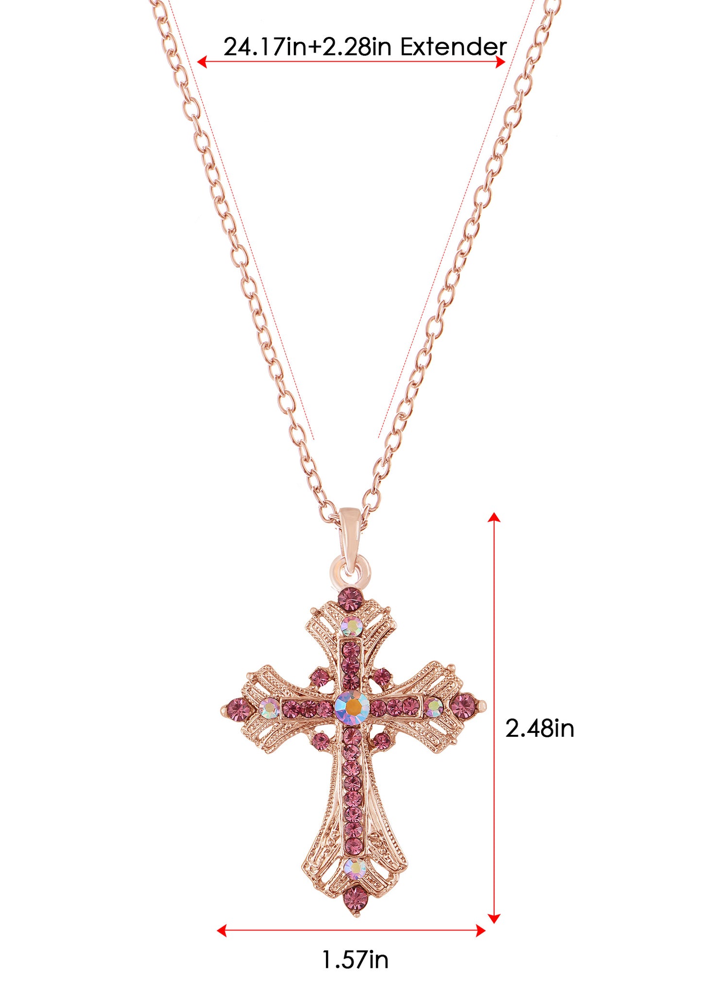 Religious Cross Pendant Necklace Aquamarine