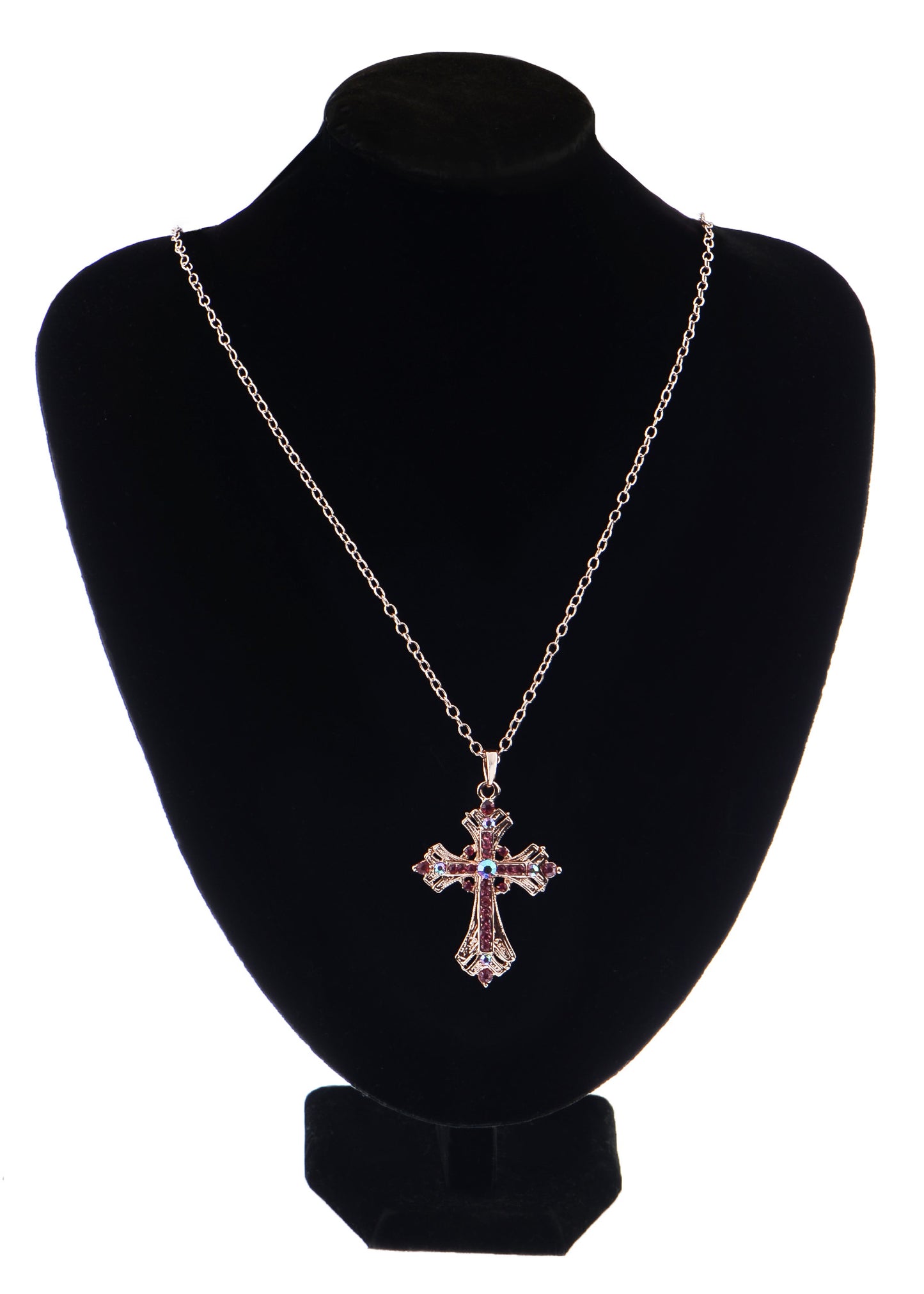 Religious Cross Pendant Necklace Aquamarine