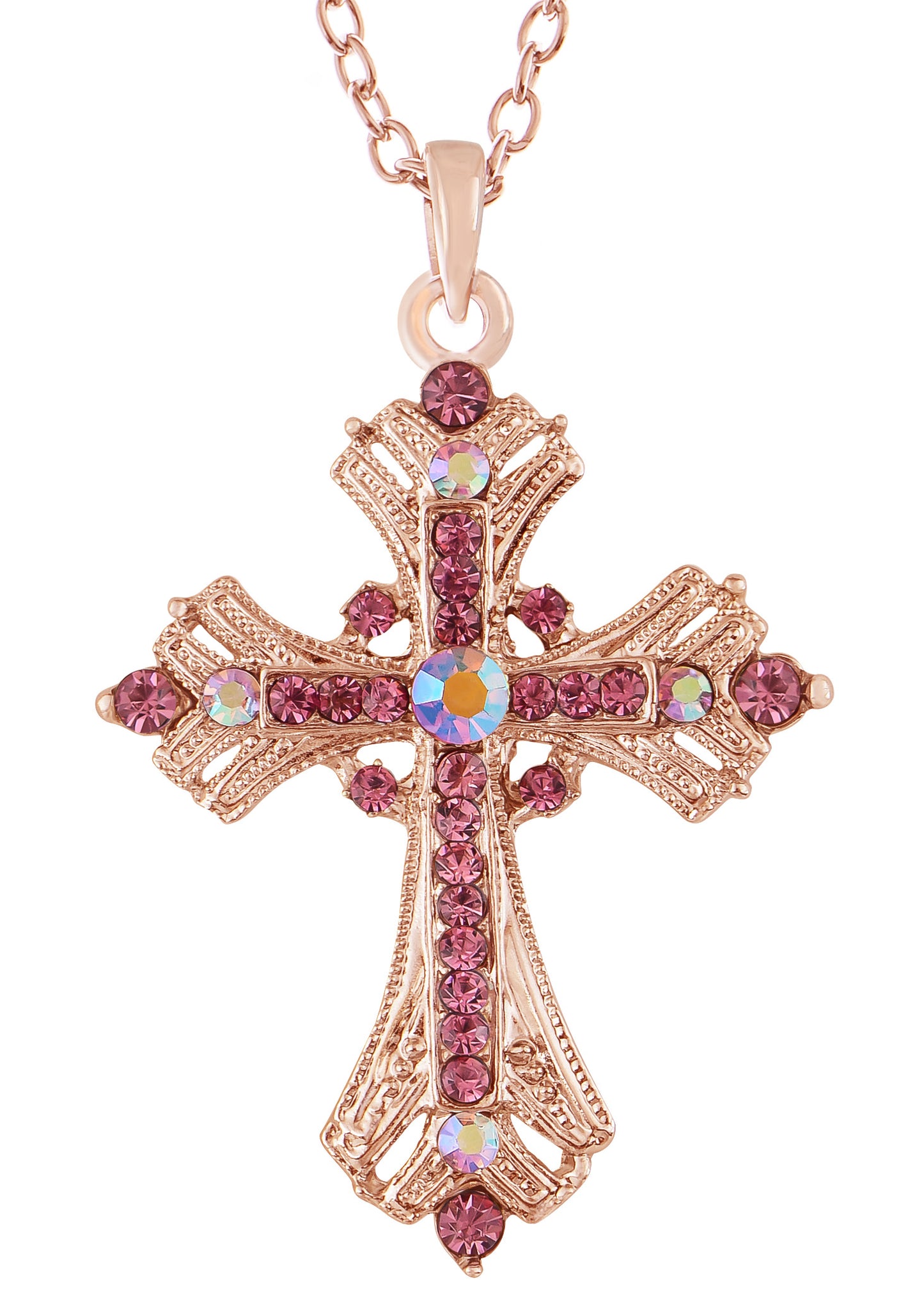 Religious Cross Pendant Necklace Aquamarine