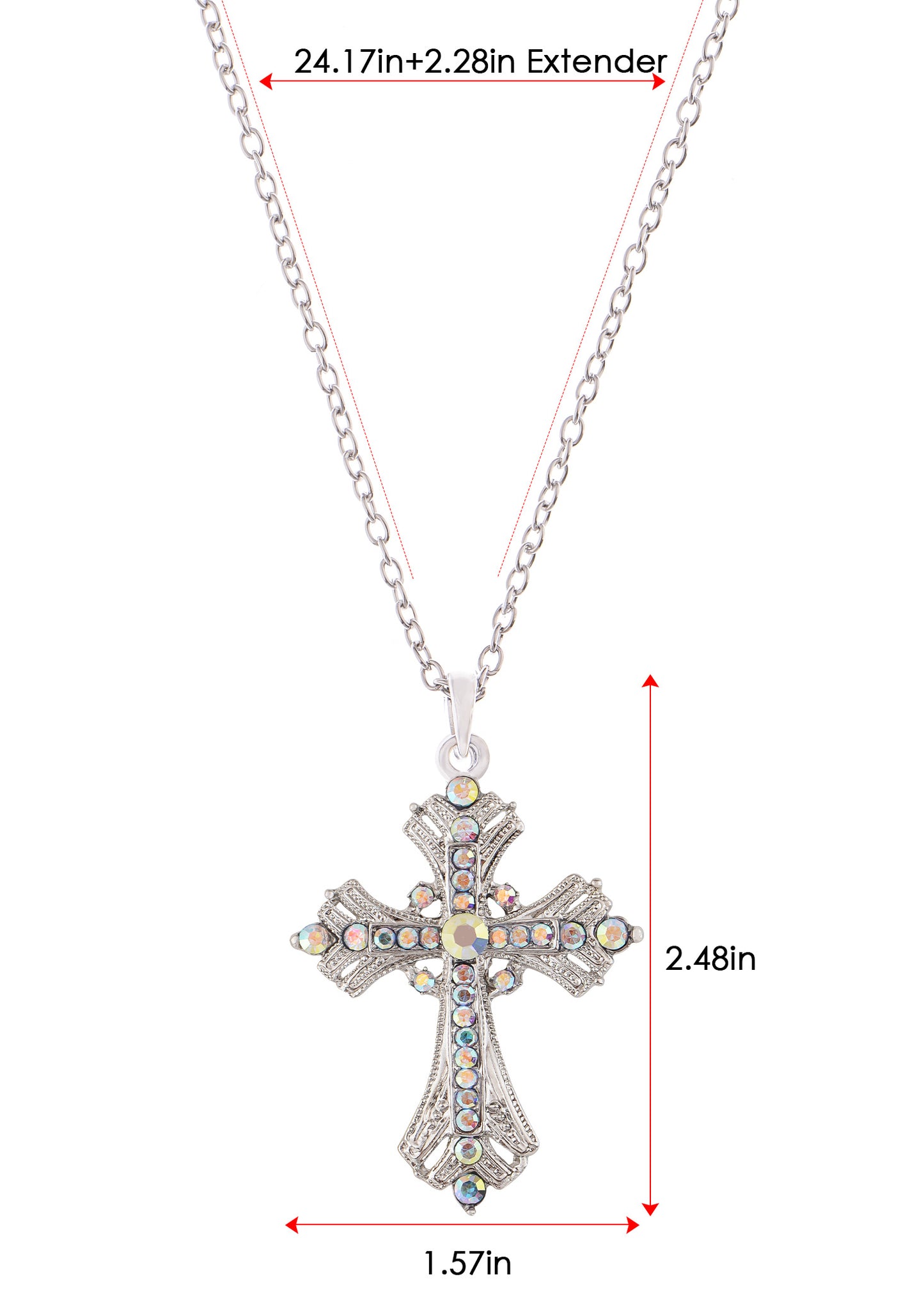 Religious Cross Pendant Necklace Aquamarine