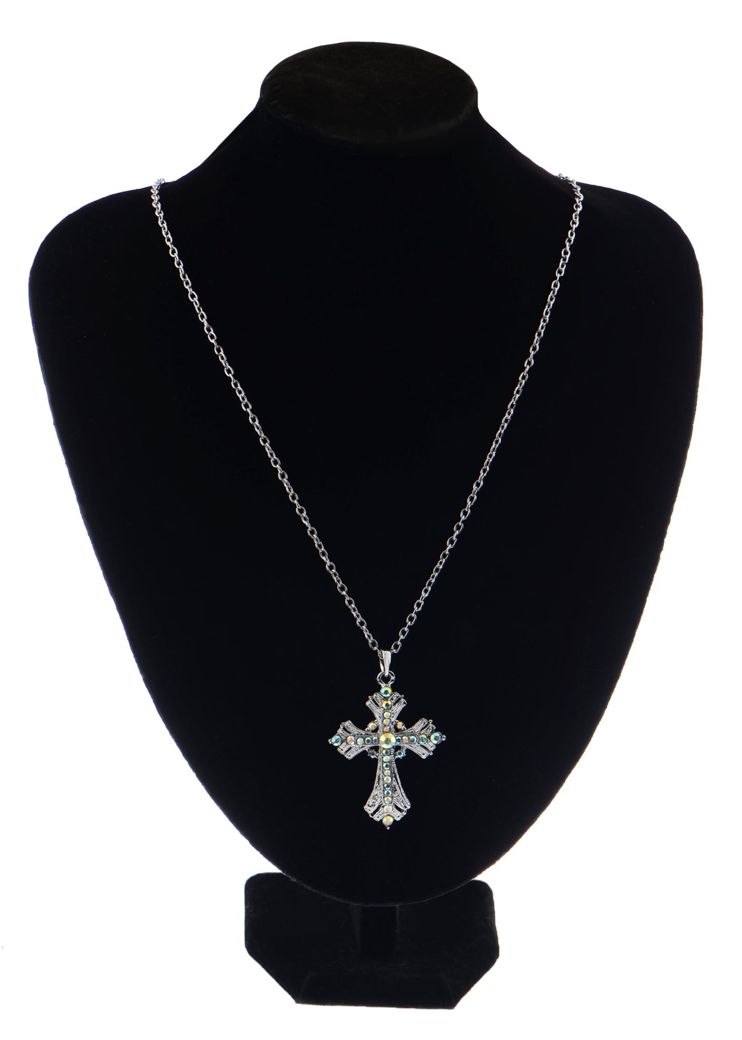 Religious Cross Pendant Necklace Aquamarine