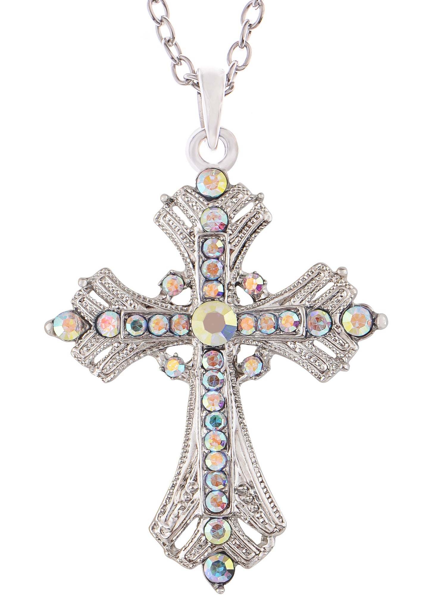 Religious Cross Pendant Necklace Aquamarine