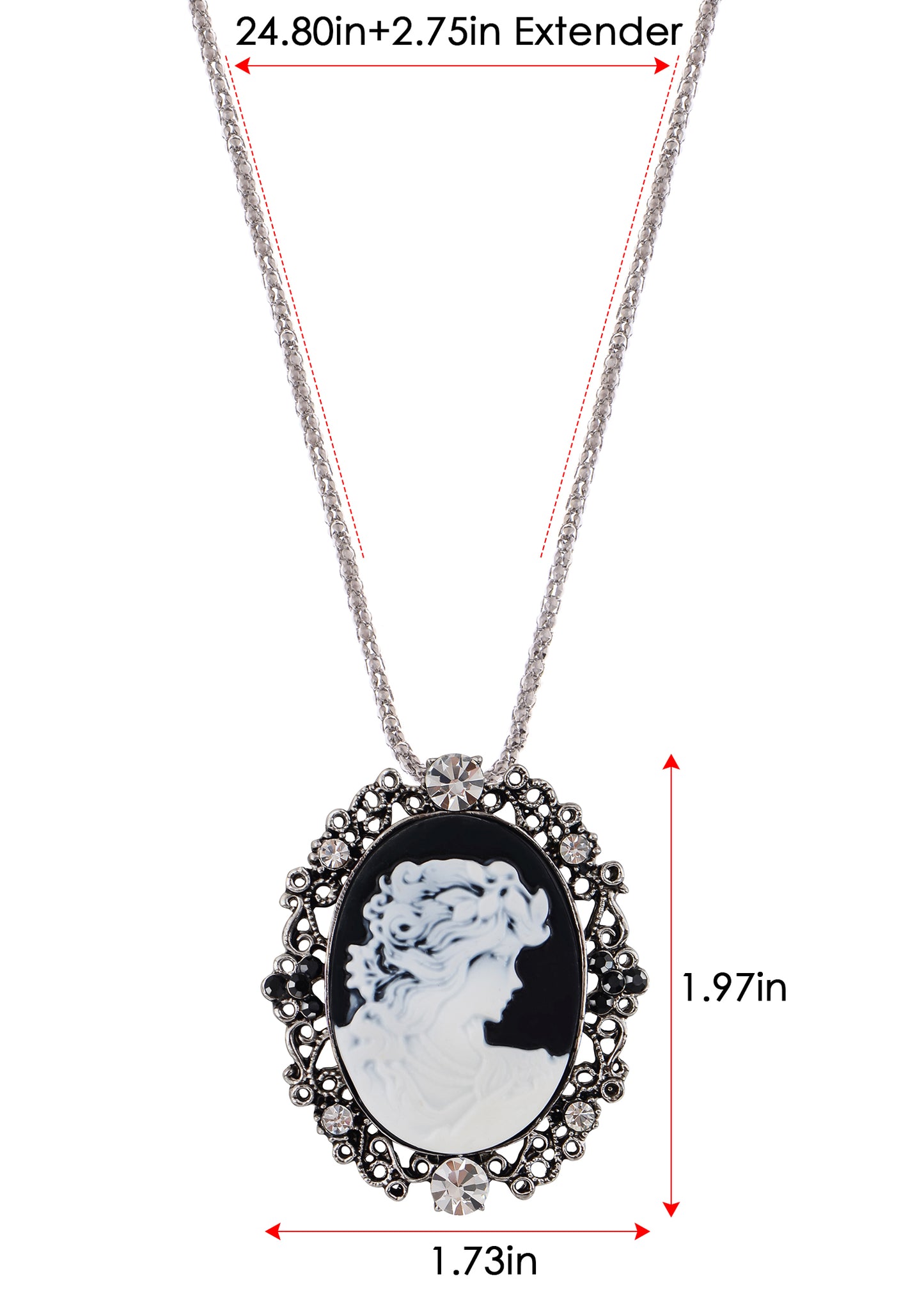 Gun Cameo Lady Victorian Pendant Necklace