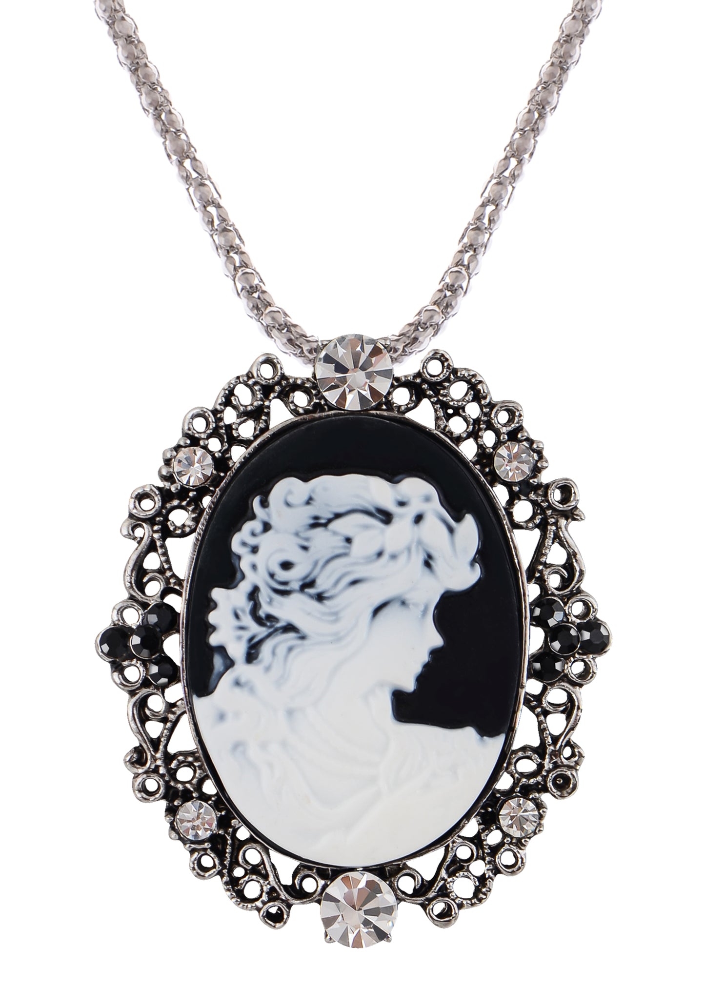 Gun Cameo Lady Victorian Pendant Necklace