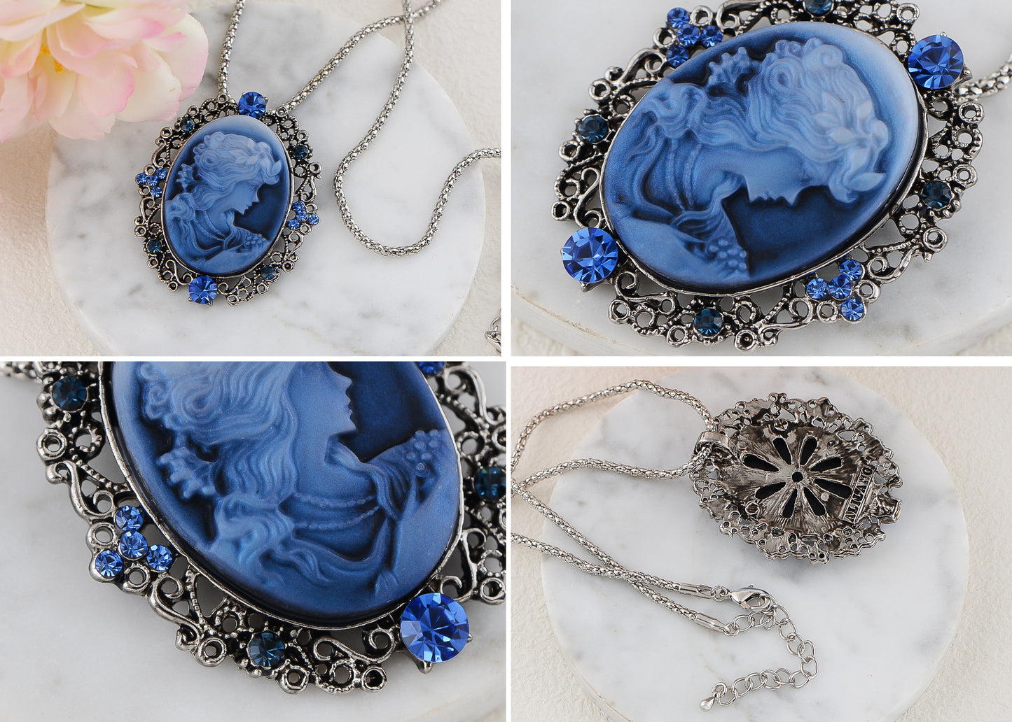 Gun Cameo Lady Victorian Pendant Necklace