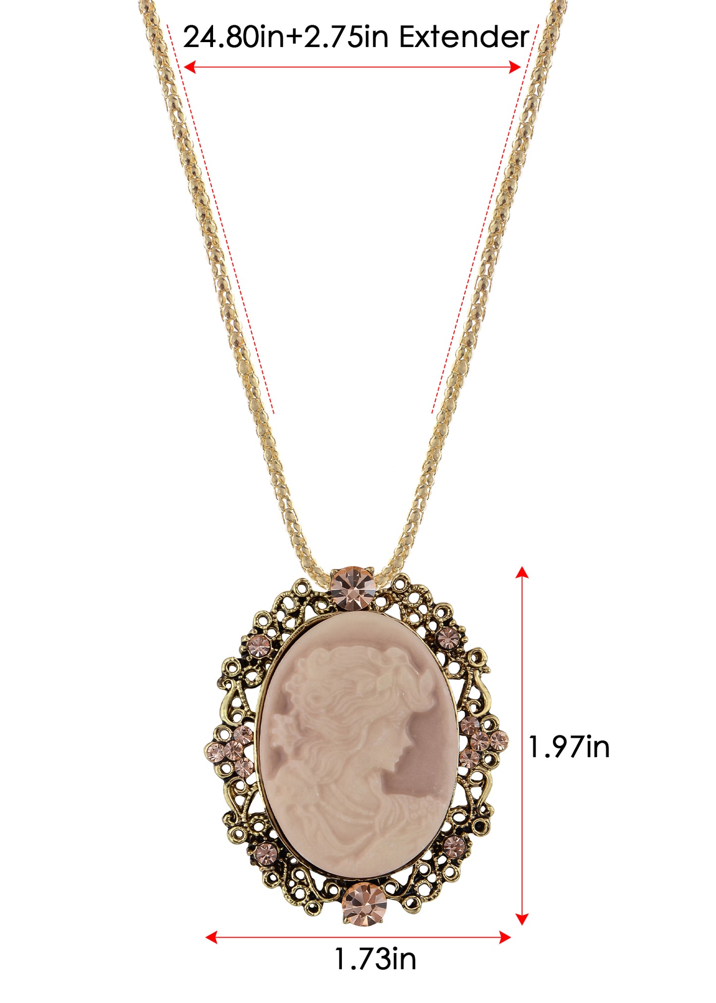 Gun Cameo Lady Victorian Pendant Necklace