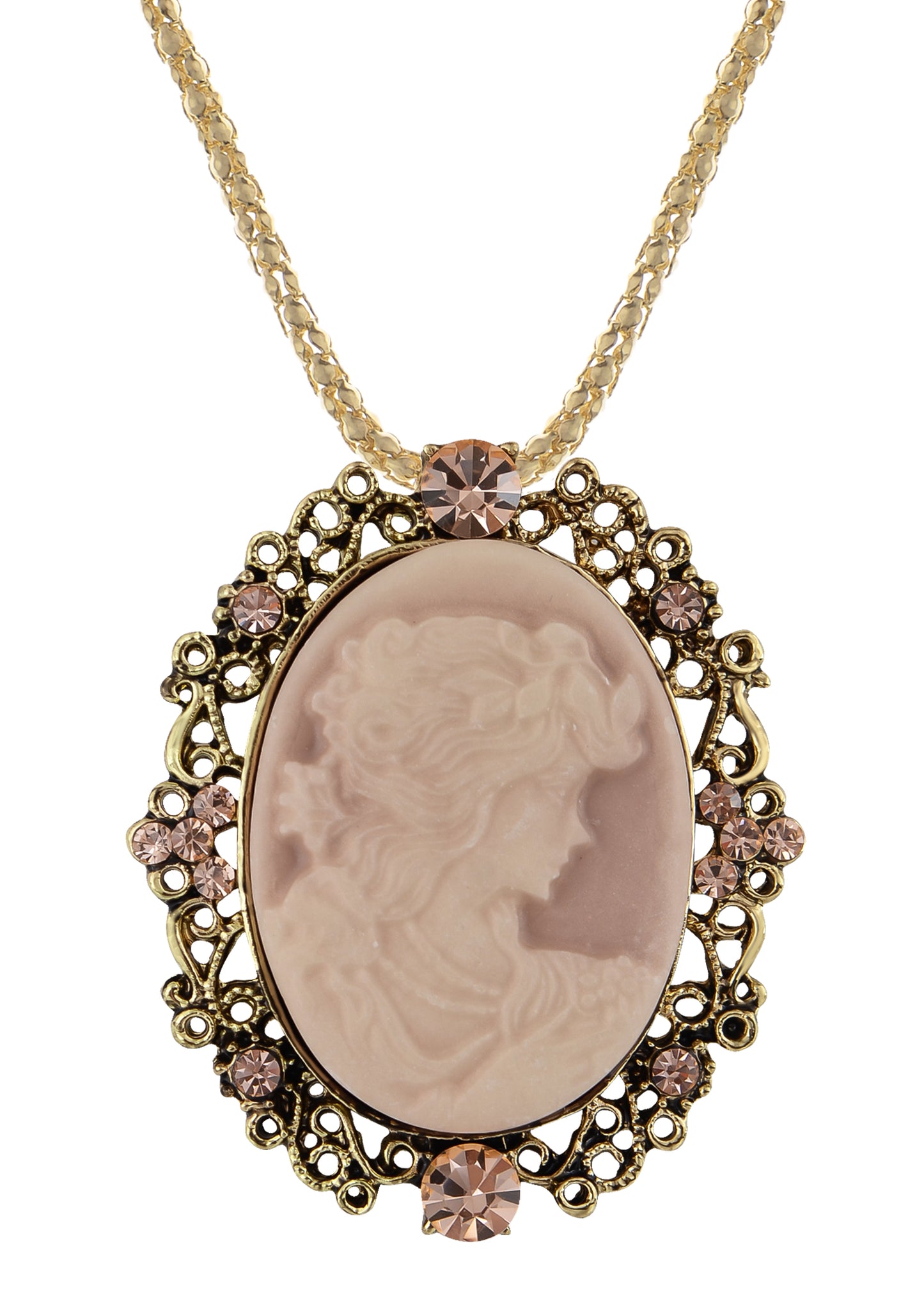 Gun Cameo Lady Victorian Pendant Necklace