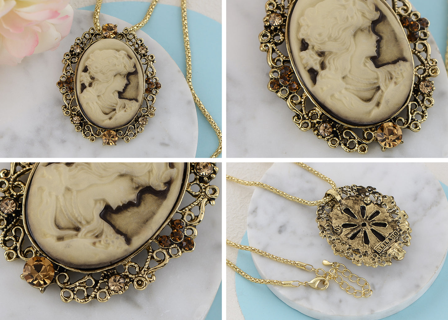 Gun Cameo Lady Victorian Pendant Necklace