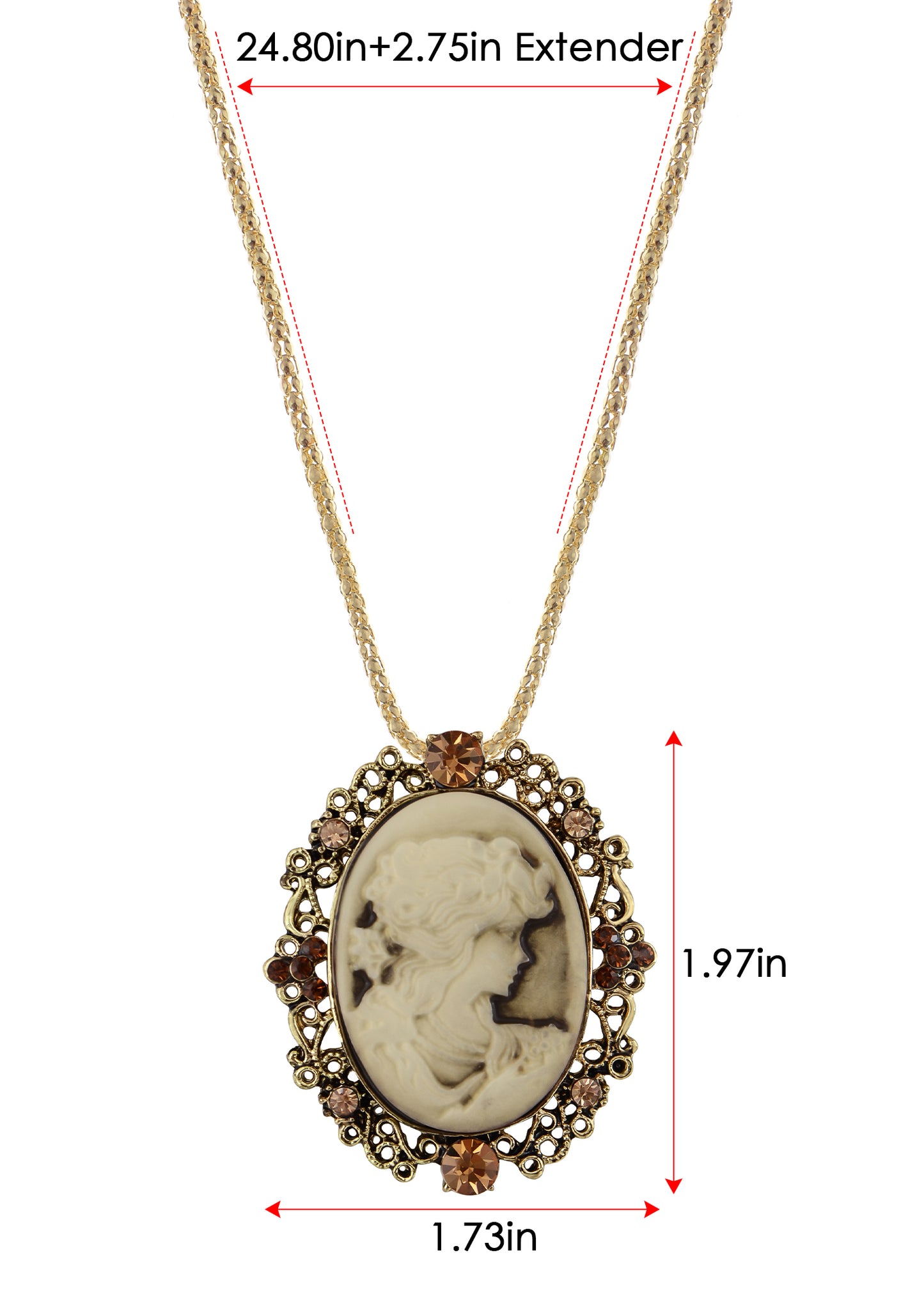 Gun Cameo Lady Victorian Pendant Necklace